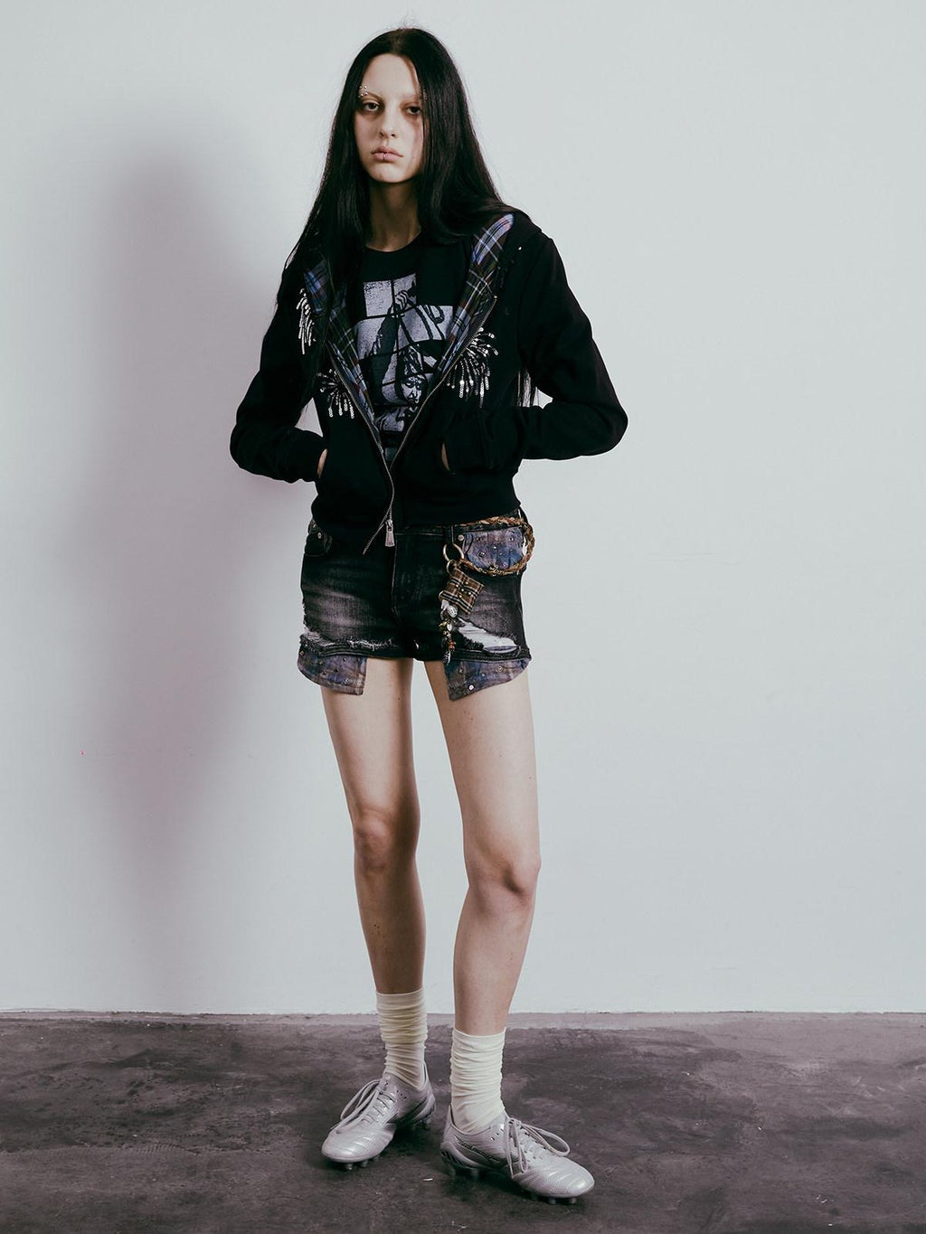 APRIORITY Firework Sequin Embroidered 3d Plaid Women's Cotton Blend Hoodies