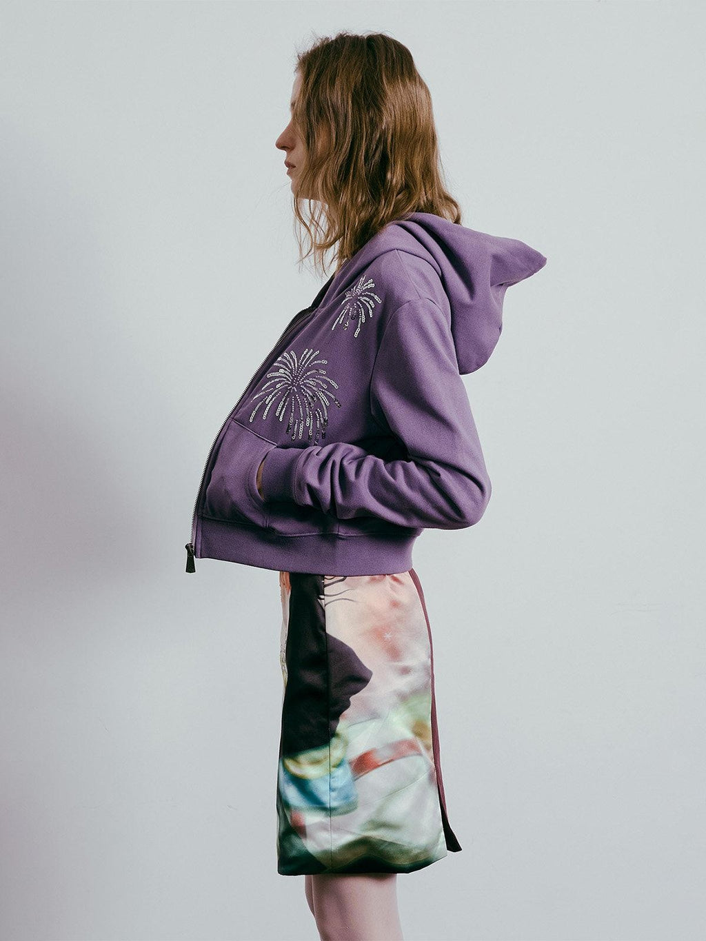 APRIORITY Firework Sequin Embroidered 3d Plaid Women's Cotton Blend Hoodies