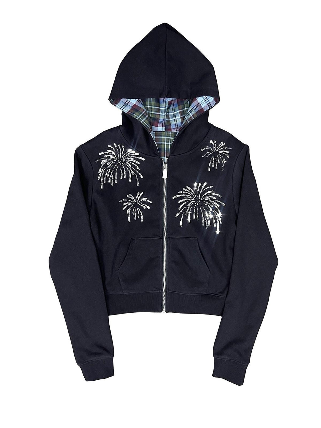 APRIORITY Firework Sequin Embroidered 3d Plaid Women's Cotton Blend Hoodies
