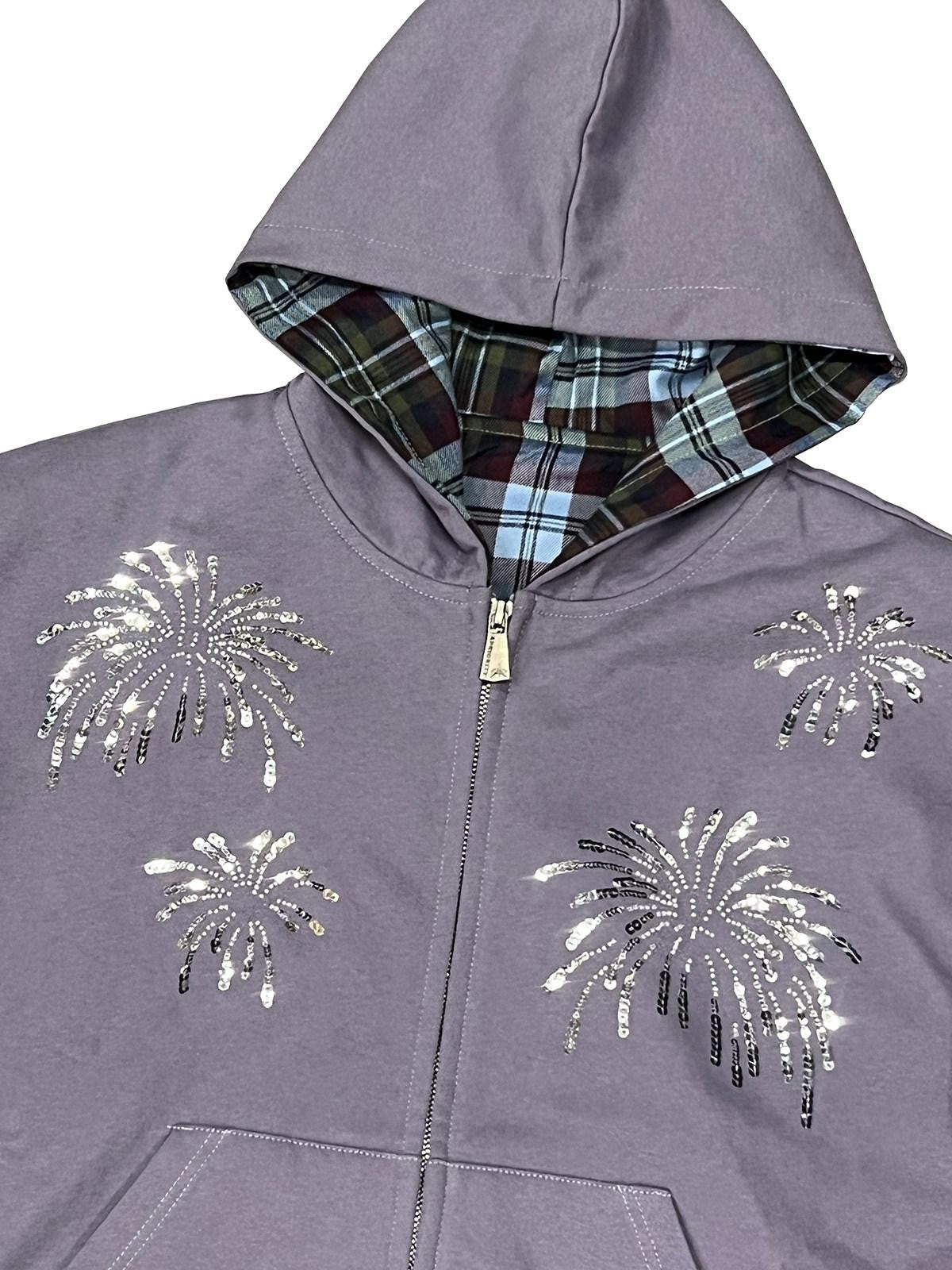 APRIORITY Firework Sequin Embroidered 3d Plaid Women's Cotton Blend Hoodies