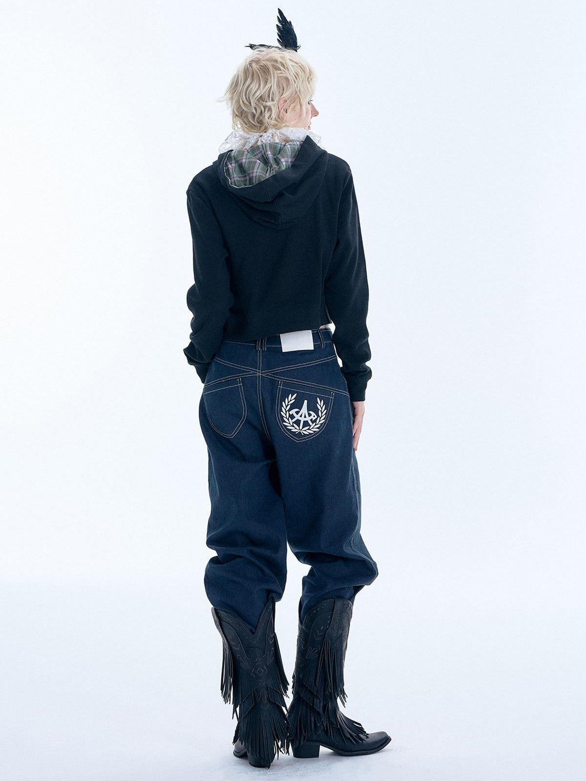 APRIORITY Firework Sequin Embroidered Slim Cropped Women's Cotton Blend Zip-up Hoodies