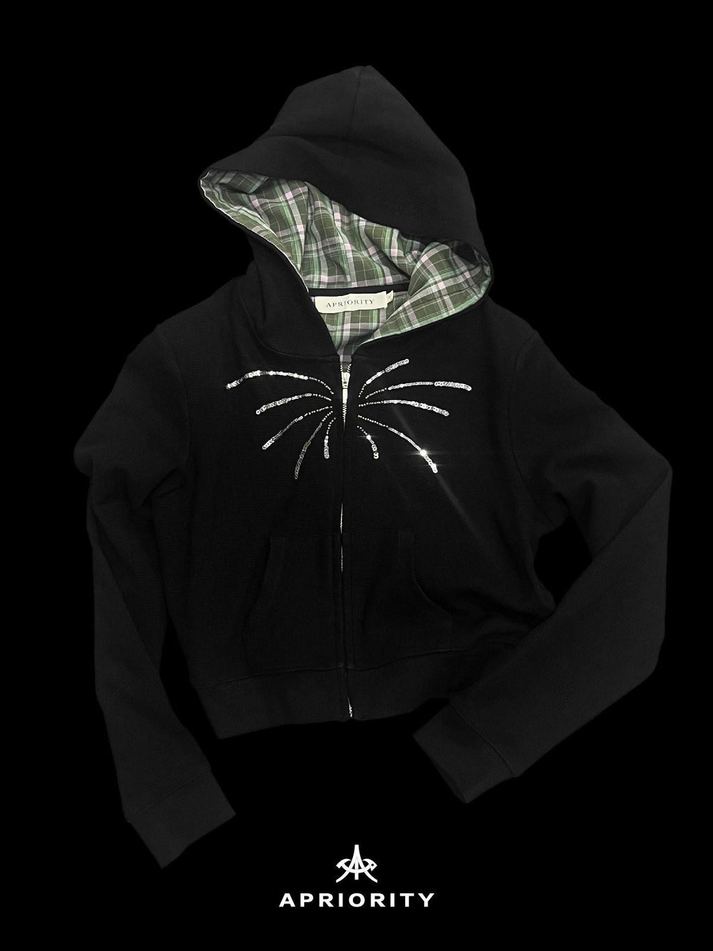 APRIORITY Firework Sequin Embroidered Slim Cropped Women's Cotton Blend Zip-up Hoodies