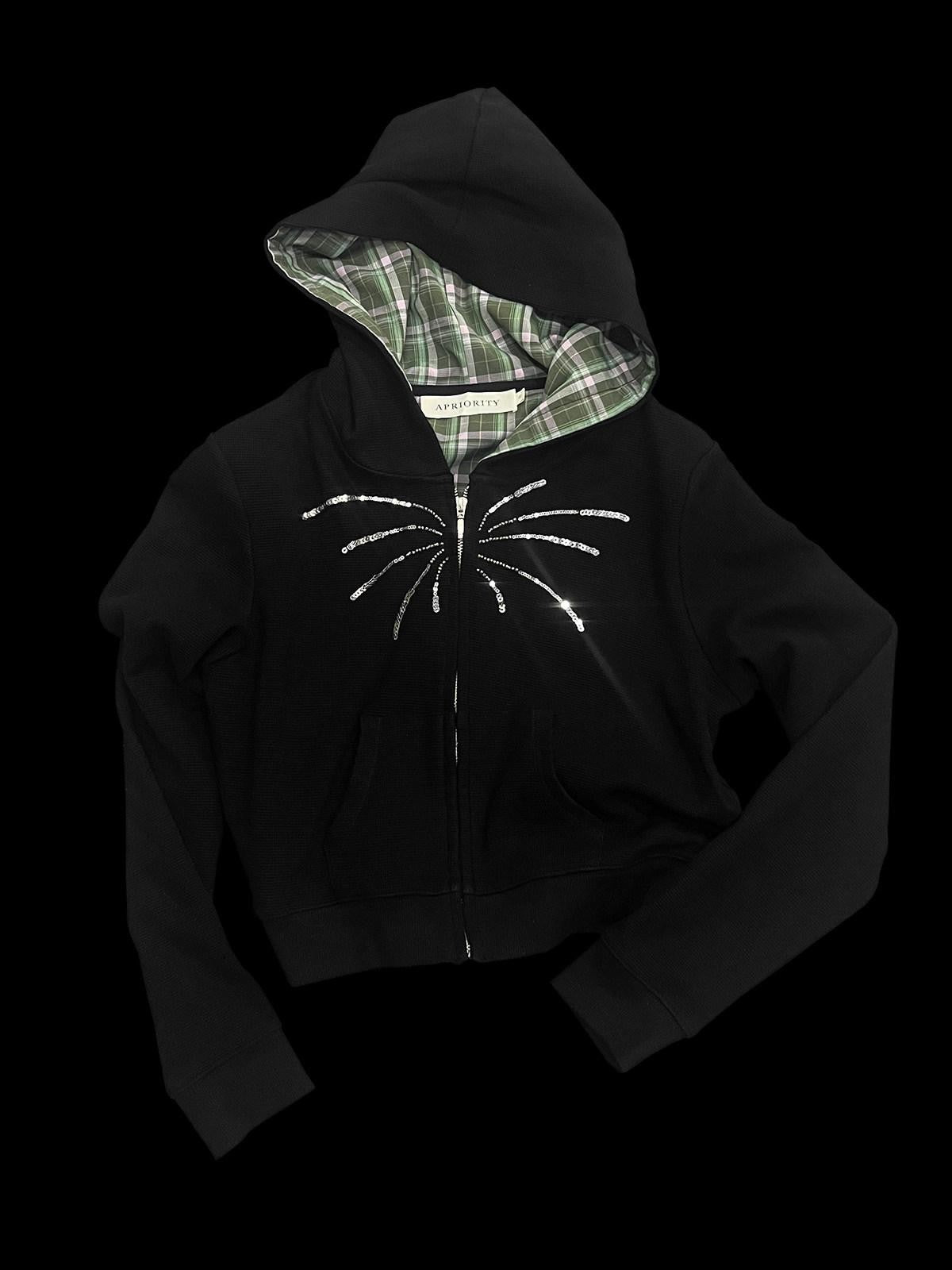 APRIORITY Firework Sequin Embroidered Slim Cropped Women's Cotton Blend Zip-up Hoodies