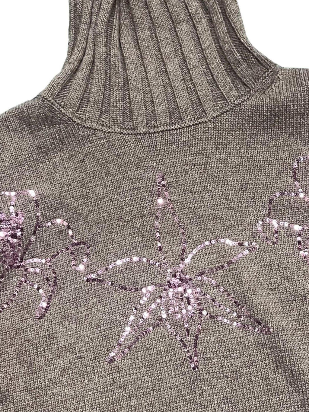 APRIORITY Floral Sequin Embroidered Women's Rabbit Wool Blend Turtleneck Sweaters