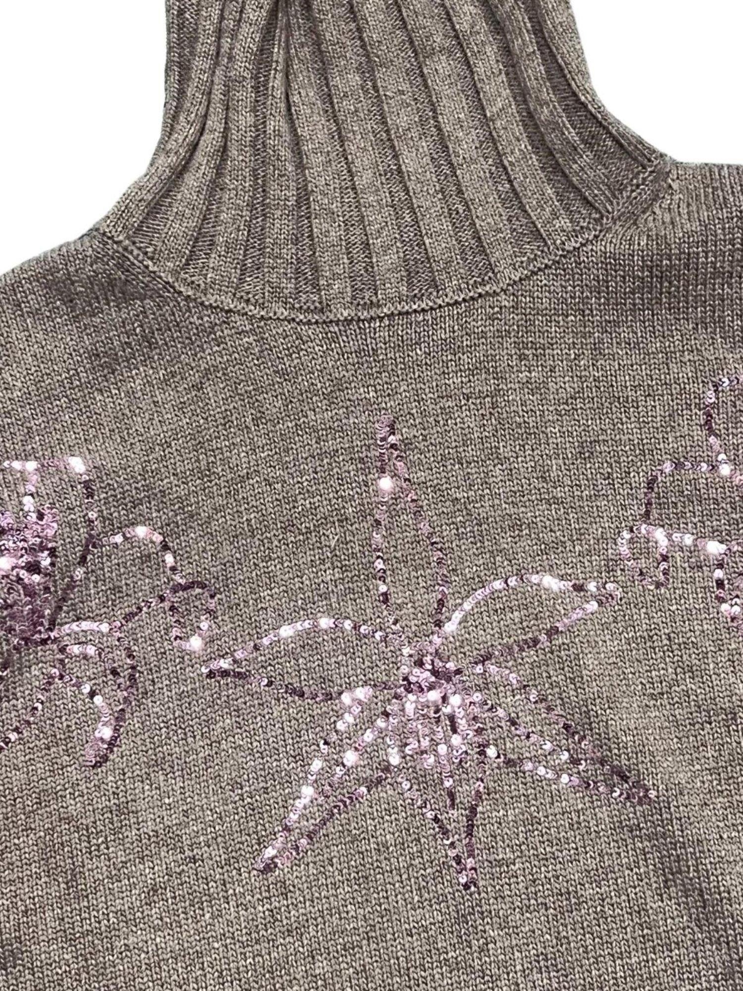 APRIORITY Floral Sequin Embroidered Women's Rabbit Wool Blend Turtleneck Sweaters