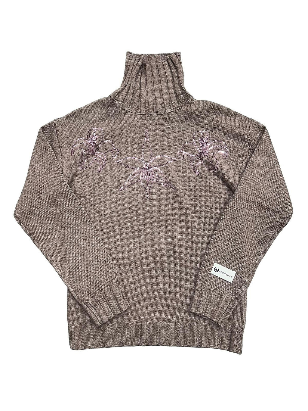 APRIORITY Floral Sequin Embroidered Women's Rabbit Wool Blend Turtleneck Sweaters