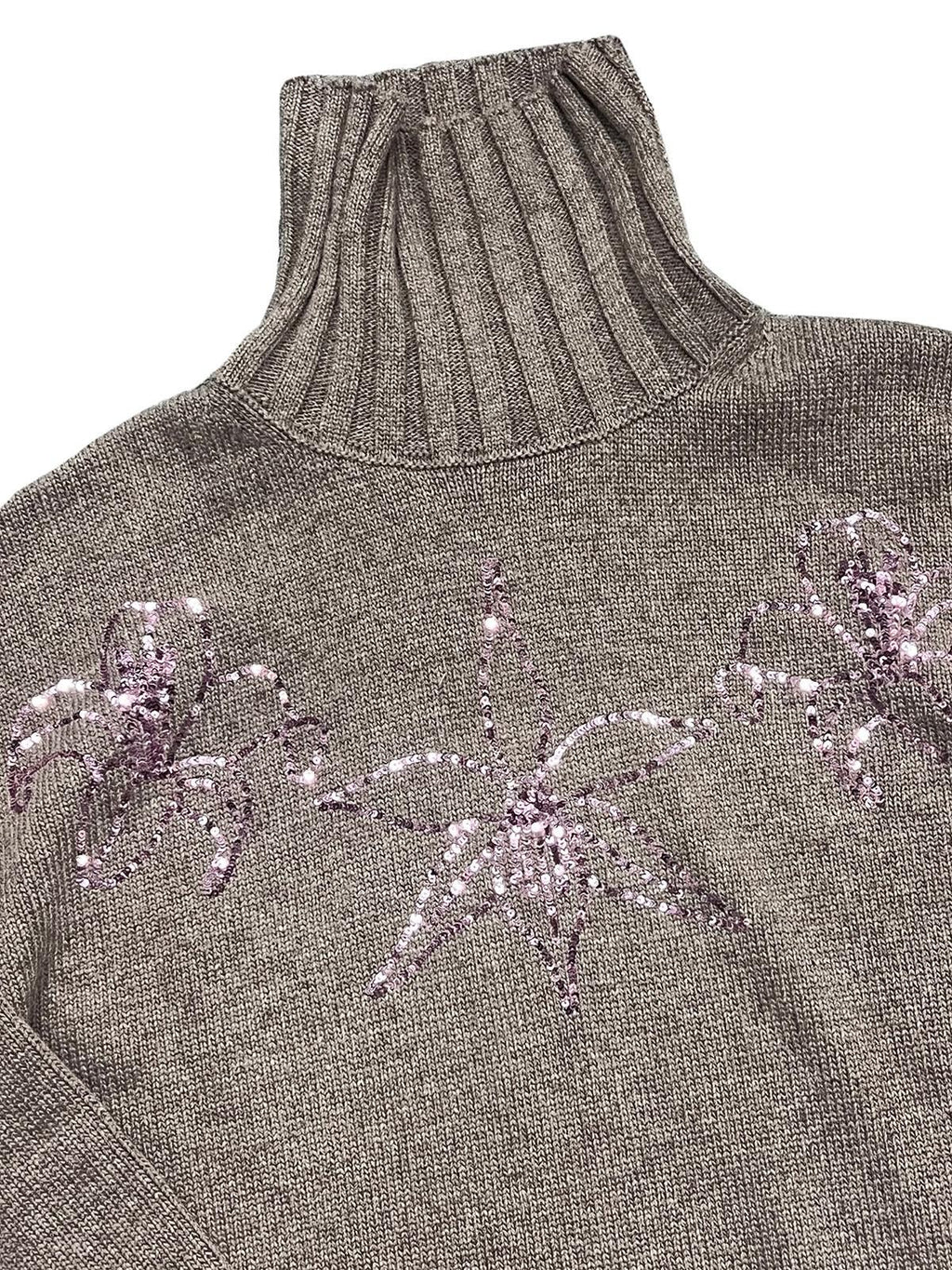 APRIORITY Floral Sequin Embroidered Women's Rabbit Wool Blend Turtleneck Sweaters