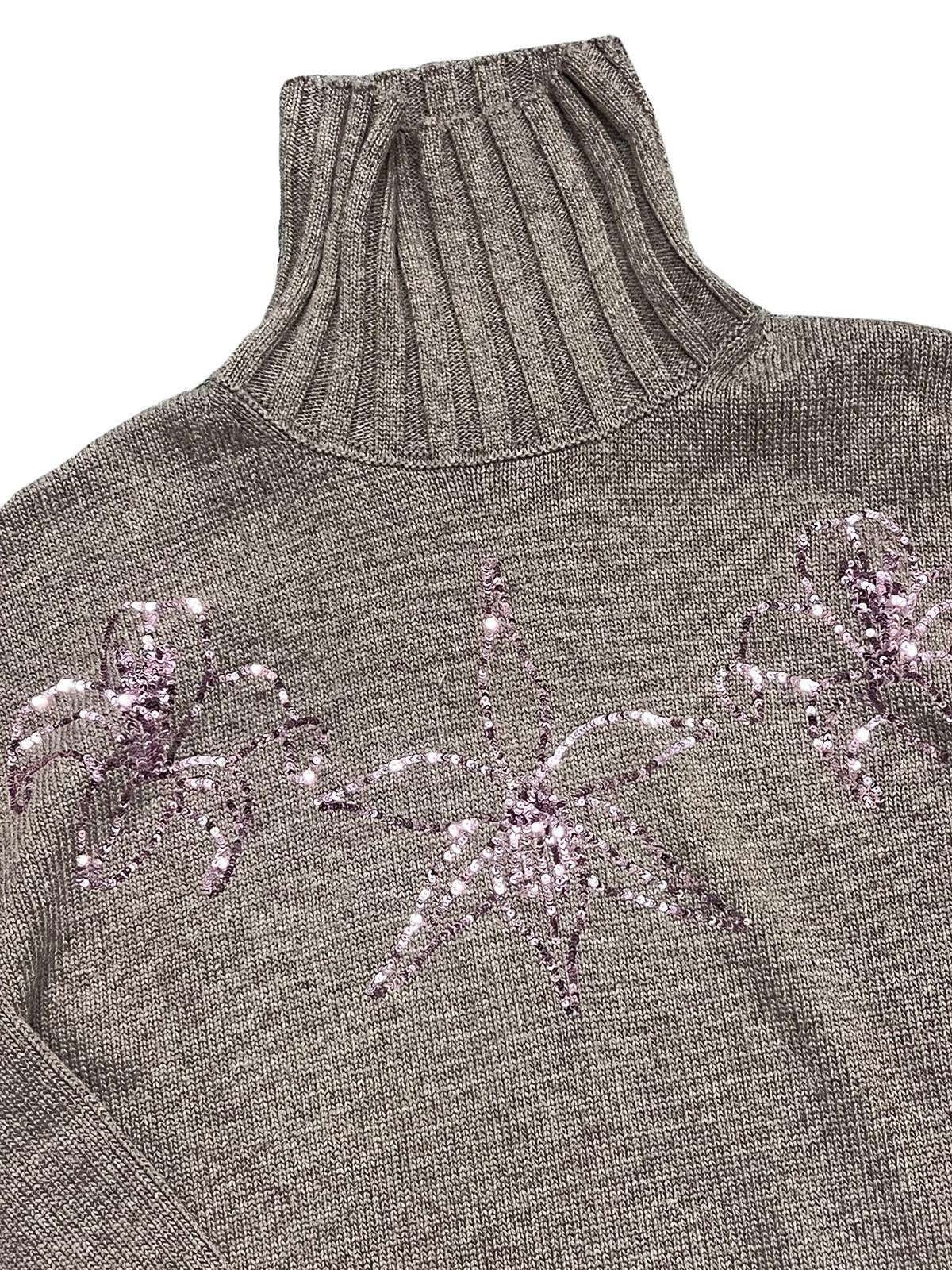 APRIORITY Floral Sequin Embroidered Women's Rabbit Wool Blend Turtleneck Sweaters