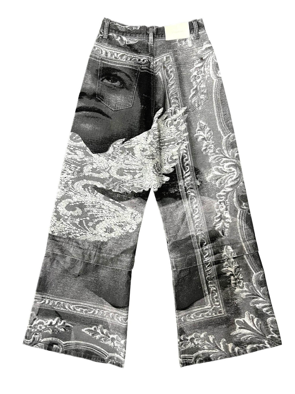 APRIORITY Flying Bird Digital Print Detachable Patchwork Women's Cotton Wide-leg Jeans
