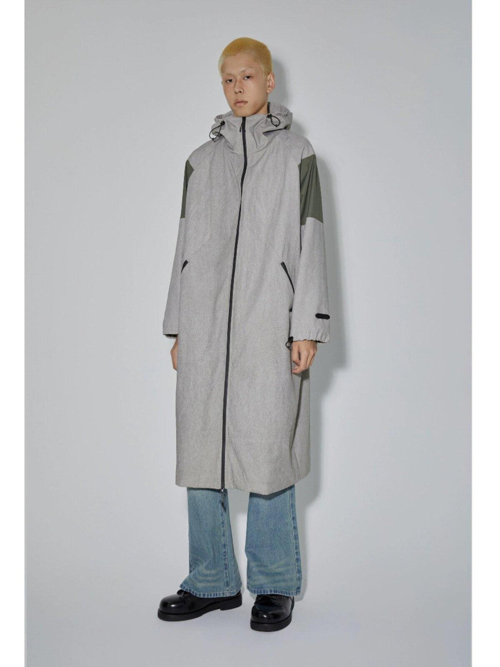 APRIORITY Gray Hooded Zip Oversized Long Functional Japanese Retro Women's Trench Coats