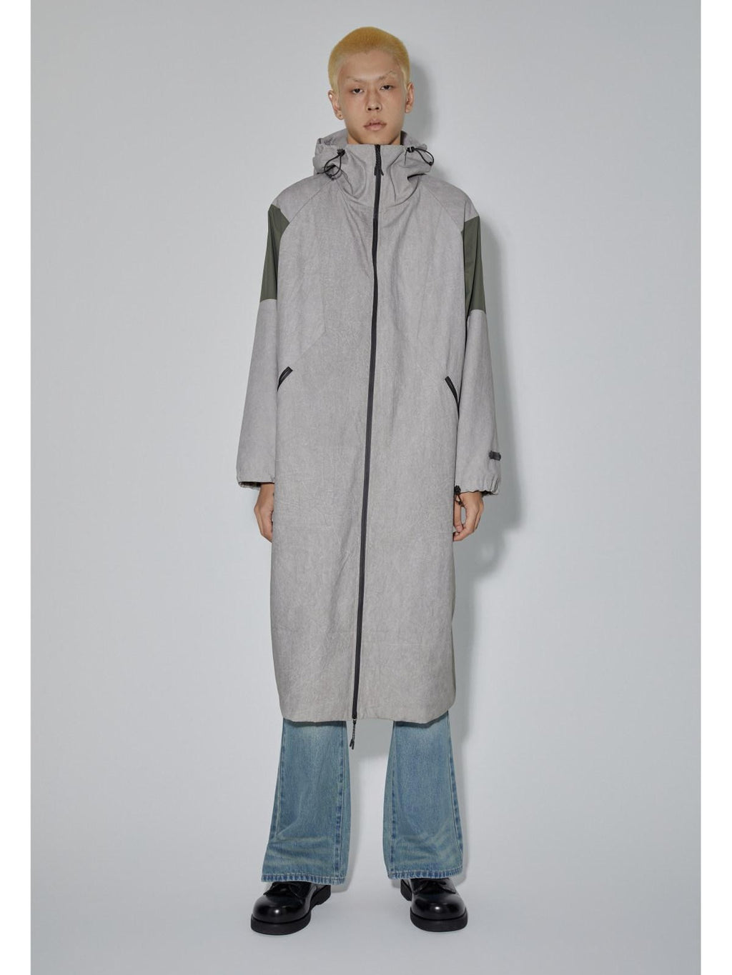 APRIORITY Gray Hooded Zip Oversized Long Functional Japanese Retro Women's Trench Coats