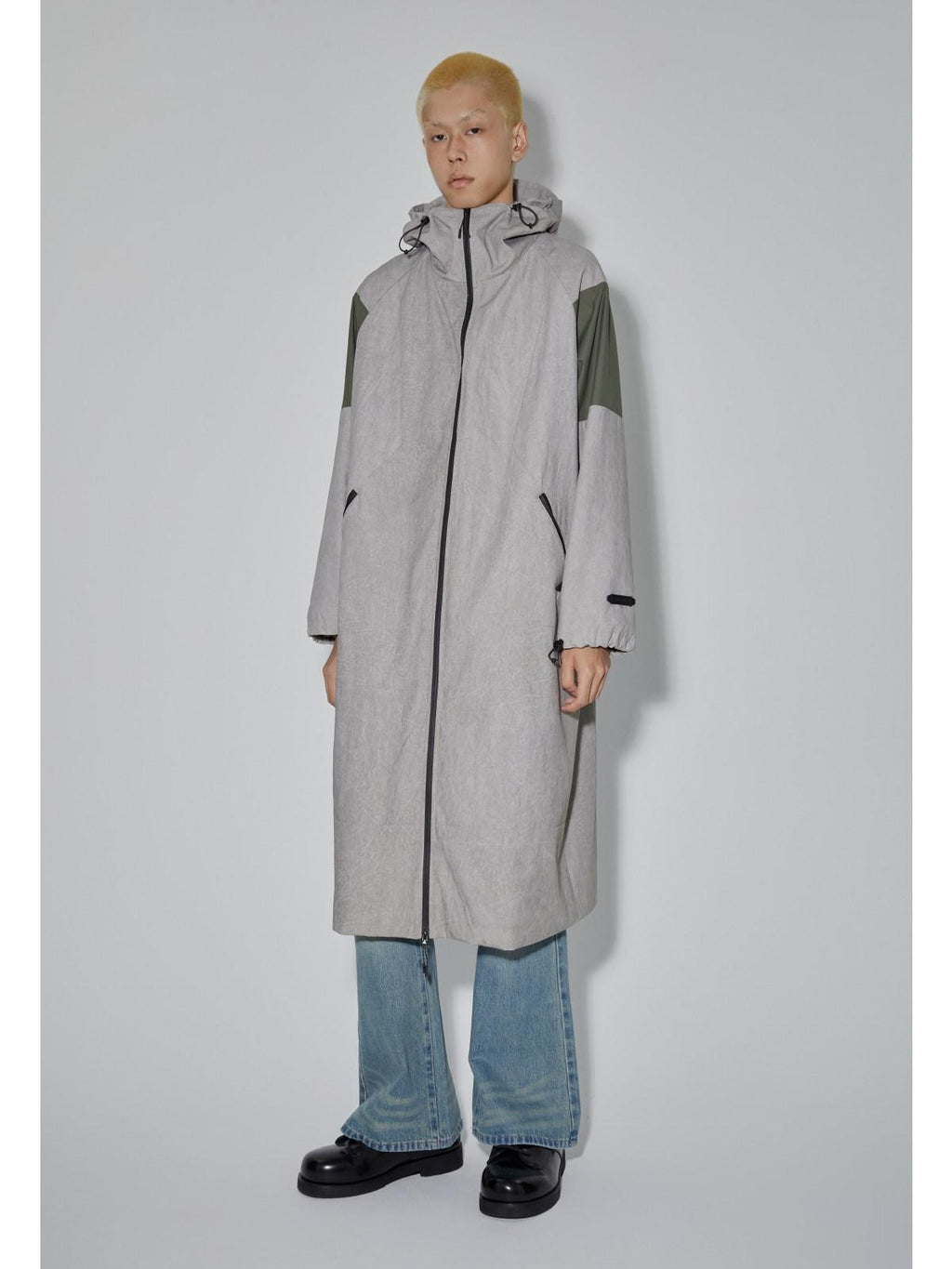 APRIORITY Gray Hooded Zip Oversized Long Functional Japanese Retro Women's Trench Coats