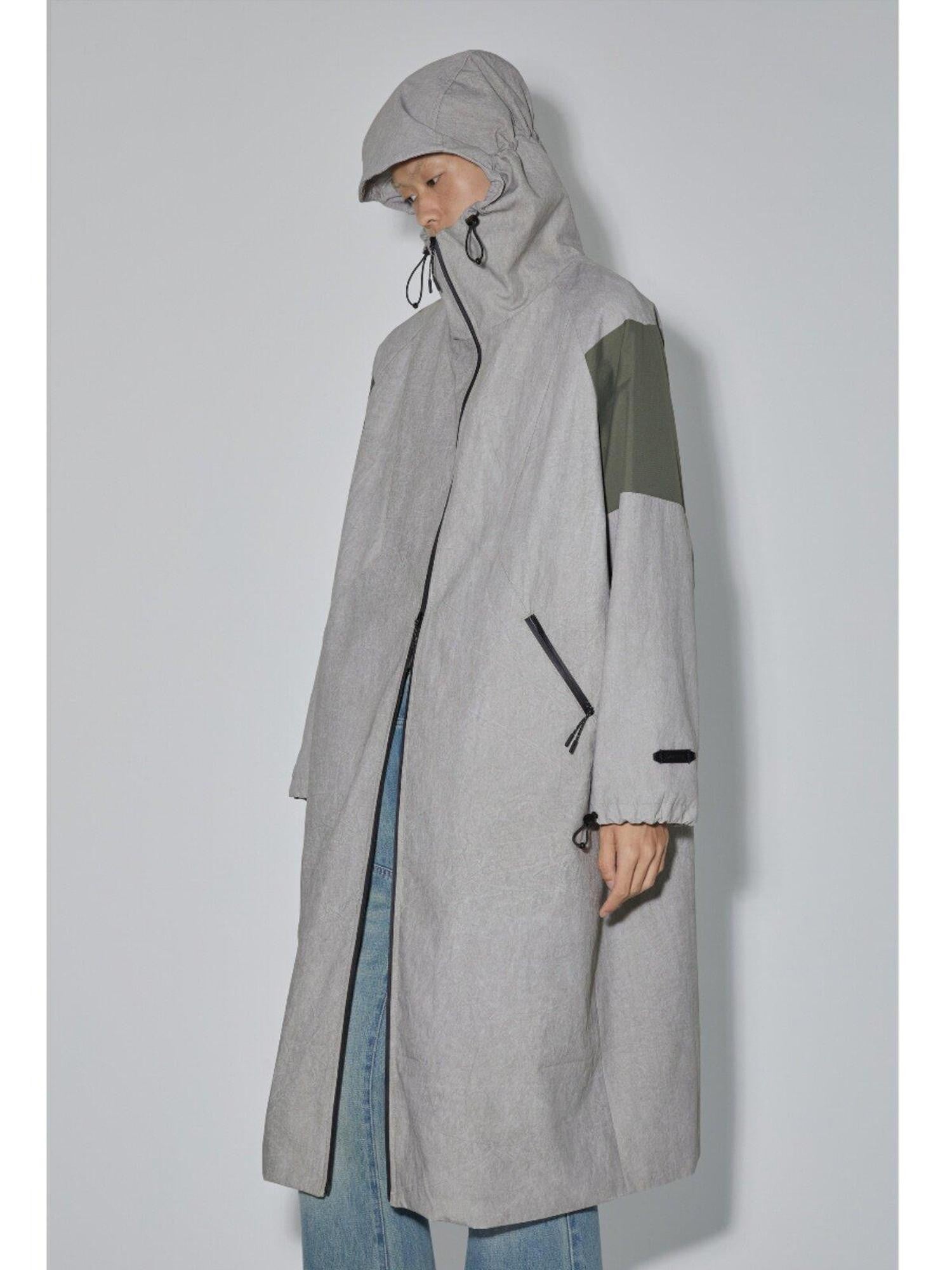 APRIORITY Gray Hooded Zip Oversized Long Functional Japanese Retro Women's Trench Coats