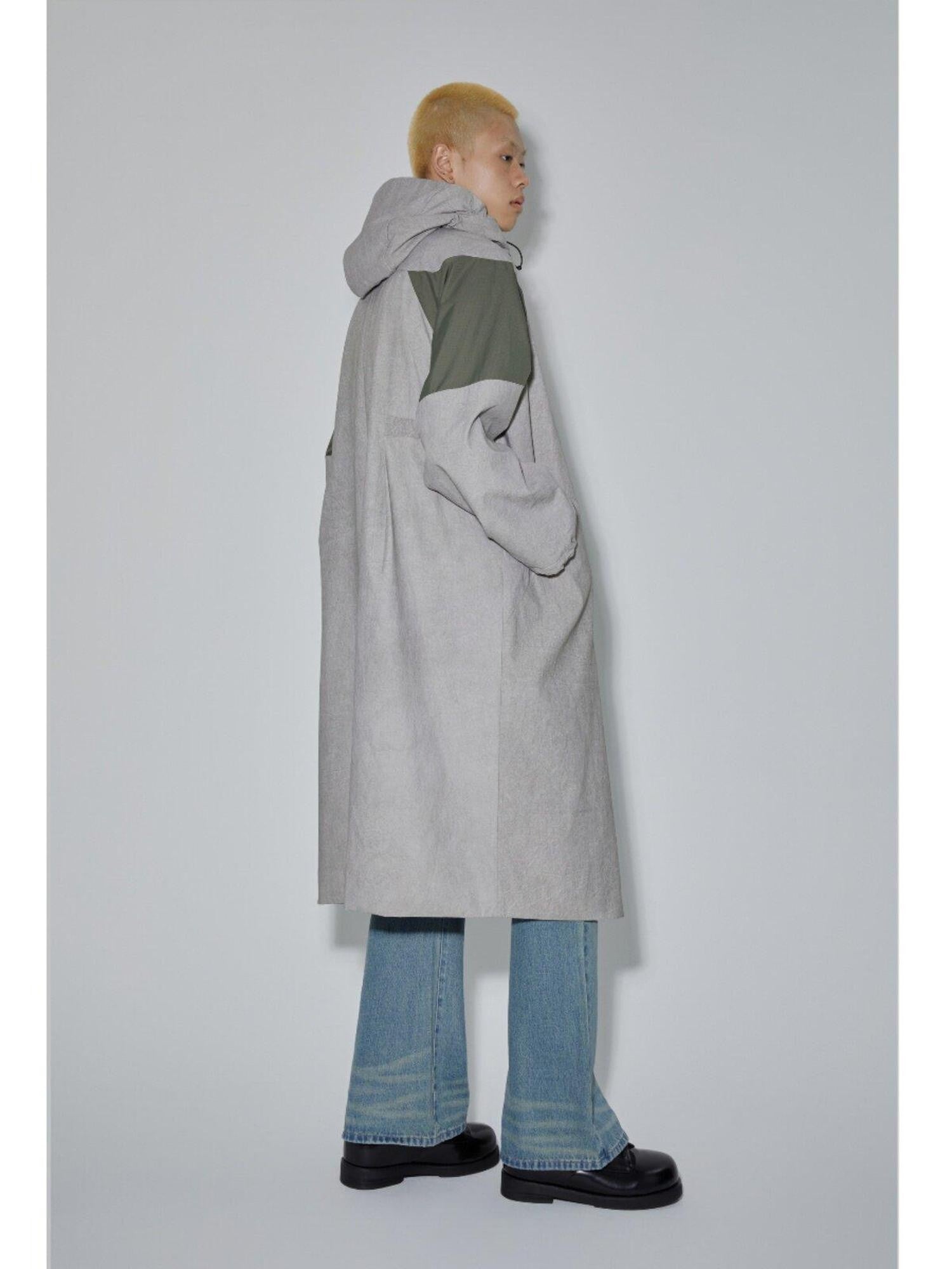 APRIORITY Gray Hooded Zip Oversized Long Functional Japanese Retro Women's Trench Coats