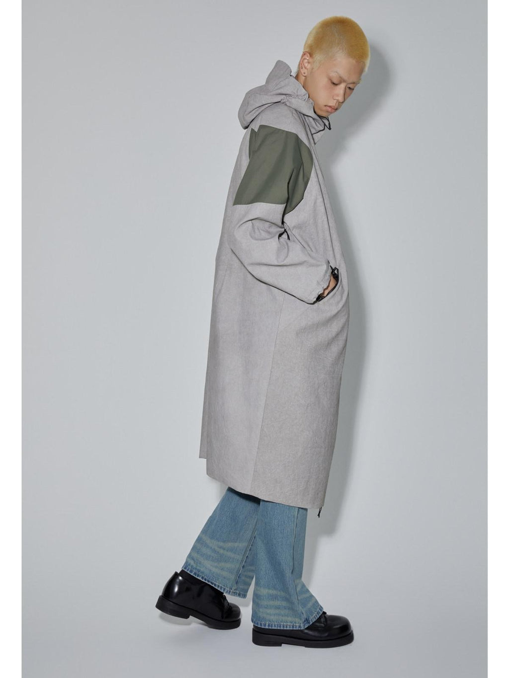 APRIORITY Gray Hooded Zip Oversized Long Functional Japanese Retro Women's Trench Coats