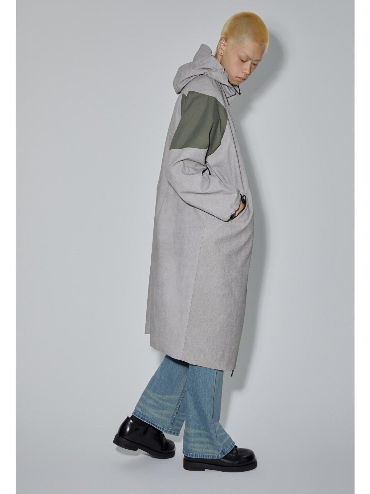 APRIORITY Gray Hooded Zip Oversized Long Functional Japanese Retro Women's Trench Coats