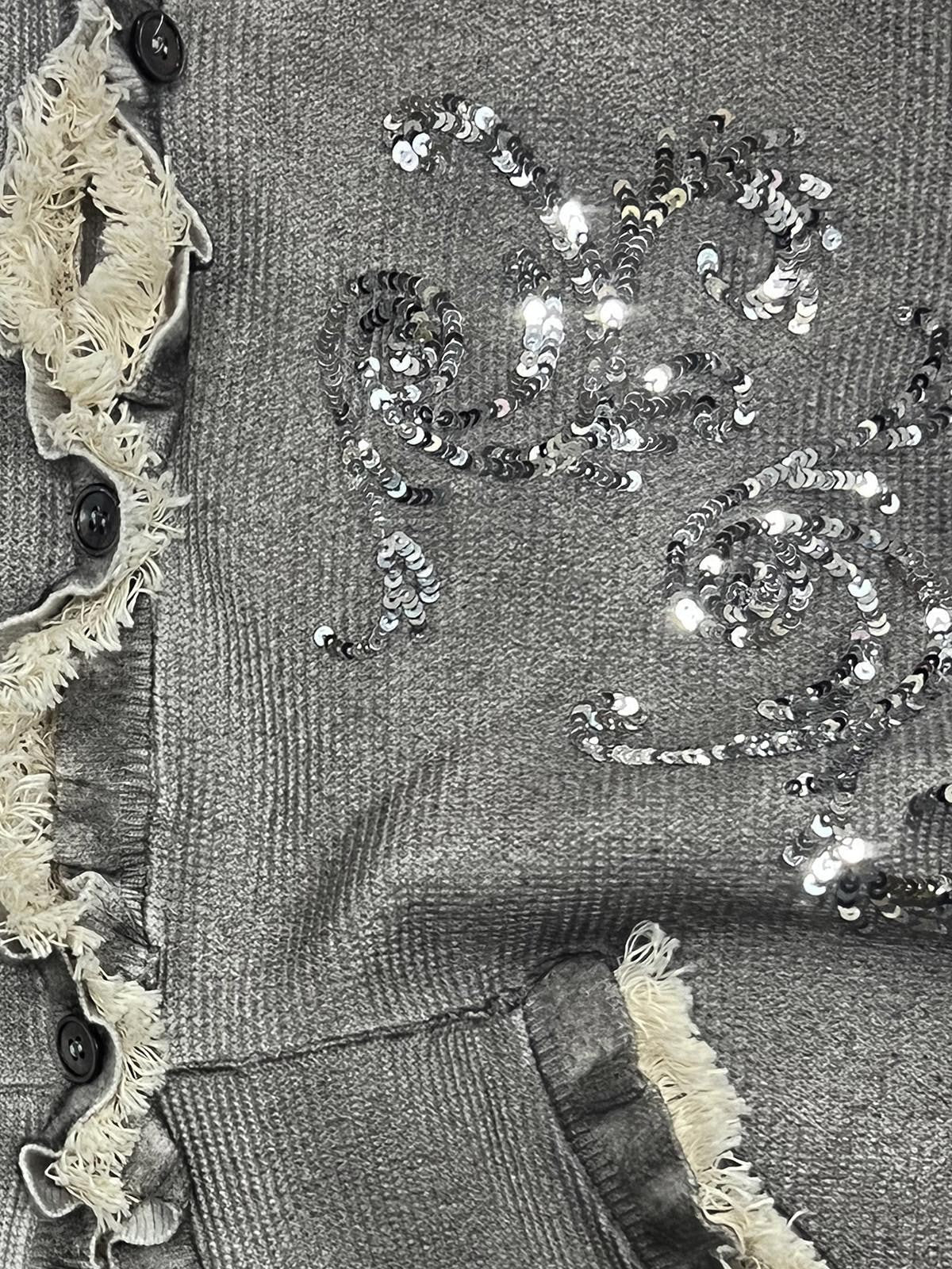APRIORITY Gray Sequin Embroidered Distressed Women's Recycled Viscose Blend Cardigans