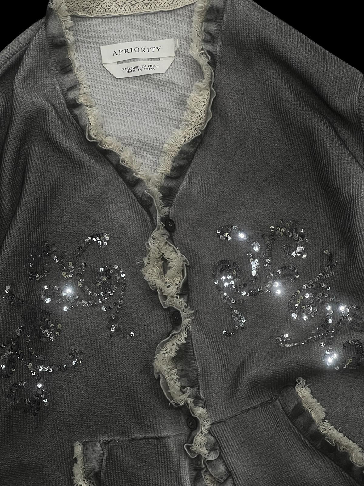APRIORITY Gray Sequin Embroidered Distressed Women's Recycled Viscose Blend Cardigans