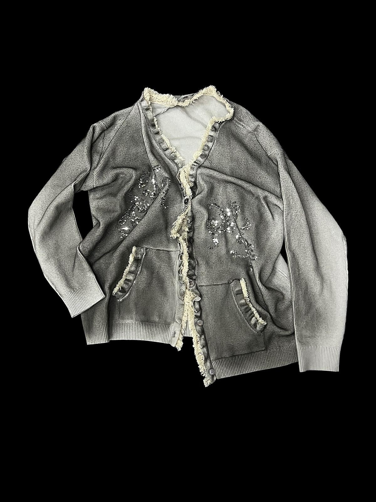 APRIORITY Gray Sequin Embroidered Distressed Women's Recycled Viscose Blend Cardigans