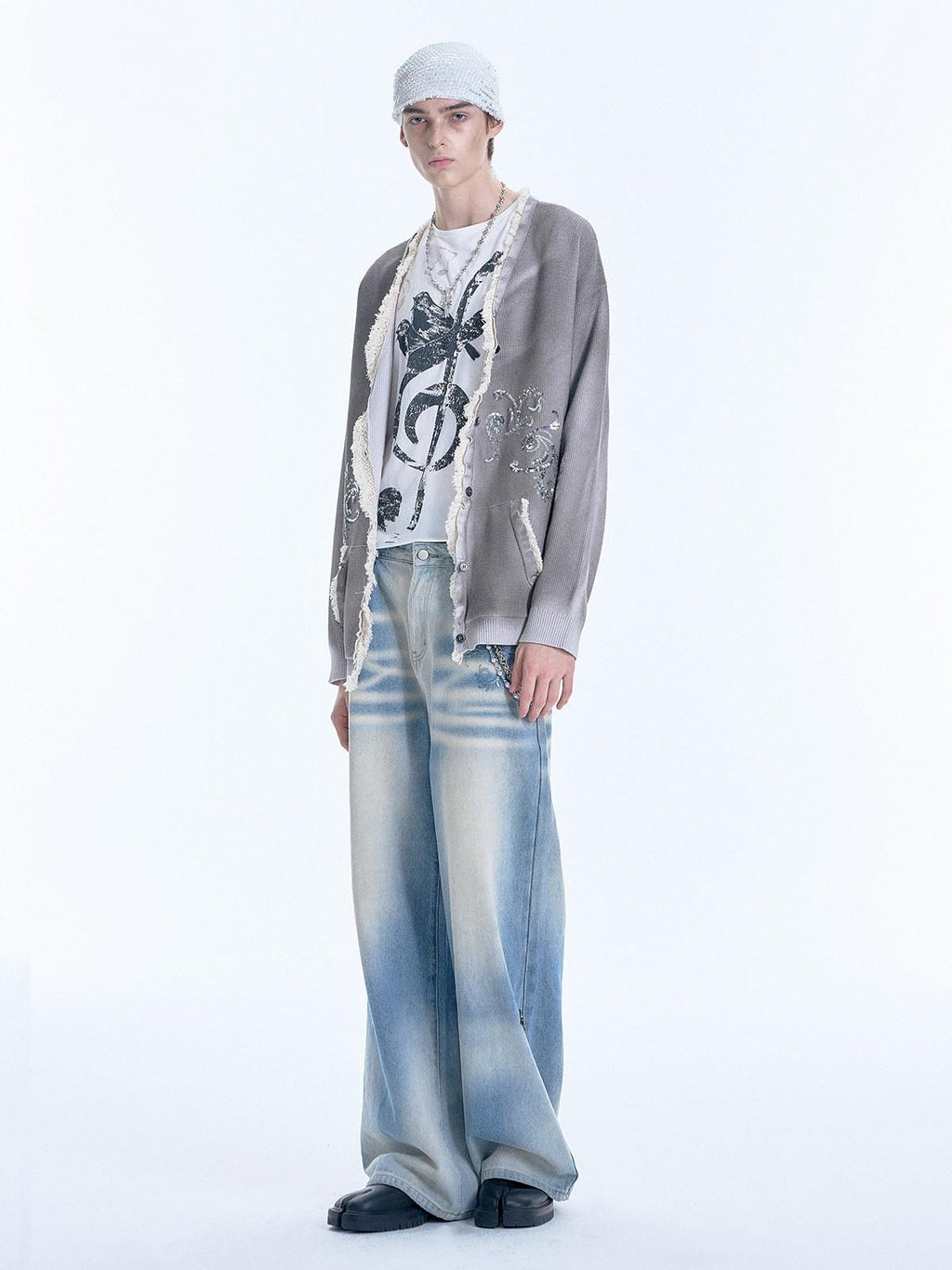 APRIORITY Gray Sequin Embroidered Distressed Women's Recycled Viscose Blend Cardigans