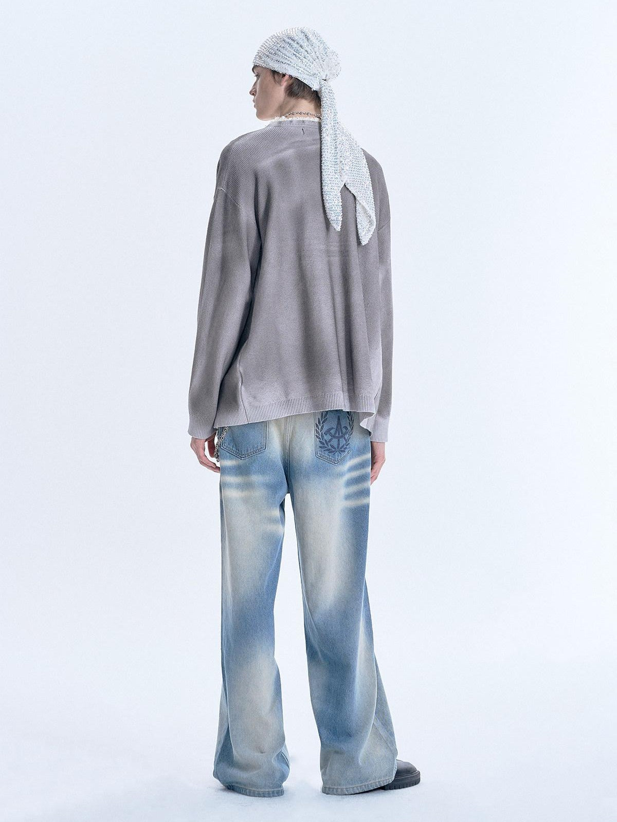 APRIORITY Gray Sequin Embroidered Distressed Women's Recycled Viscose Blend Cardigans