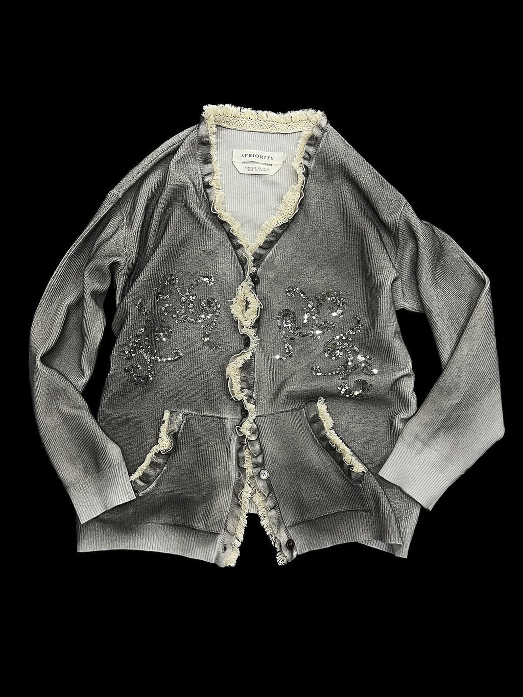 APRIORITY Gray Sequin Embroidered Distressed Women's Recycled Viscose Blend Cardigans