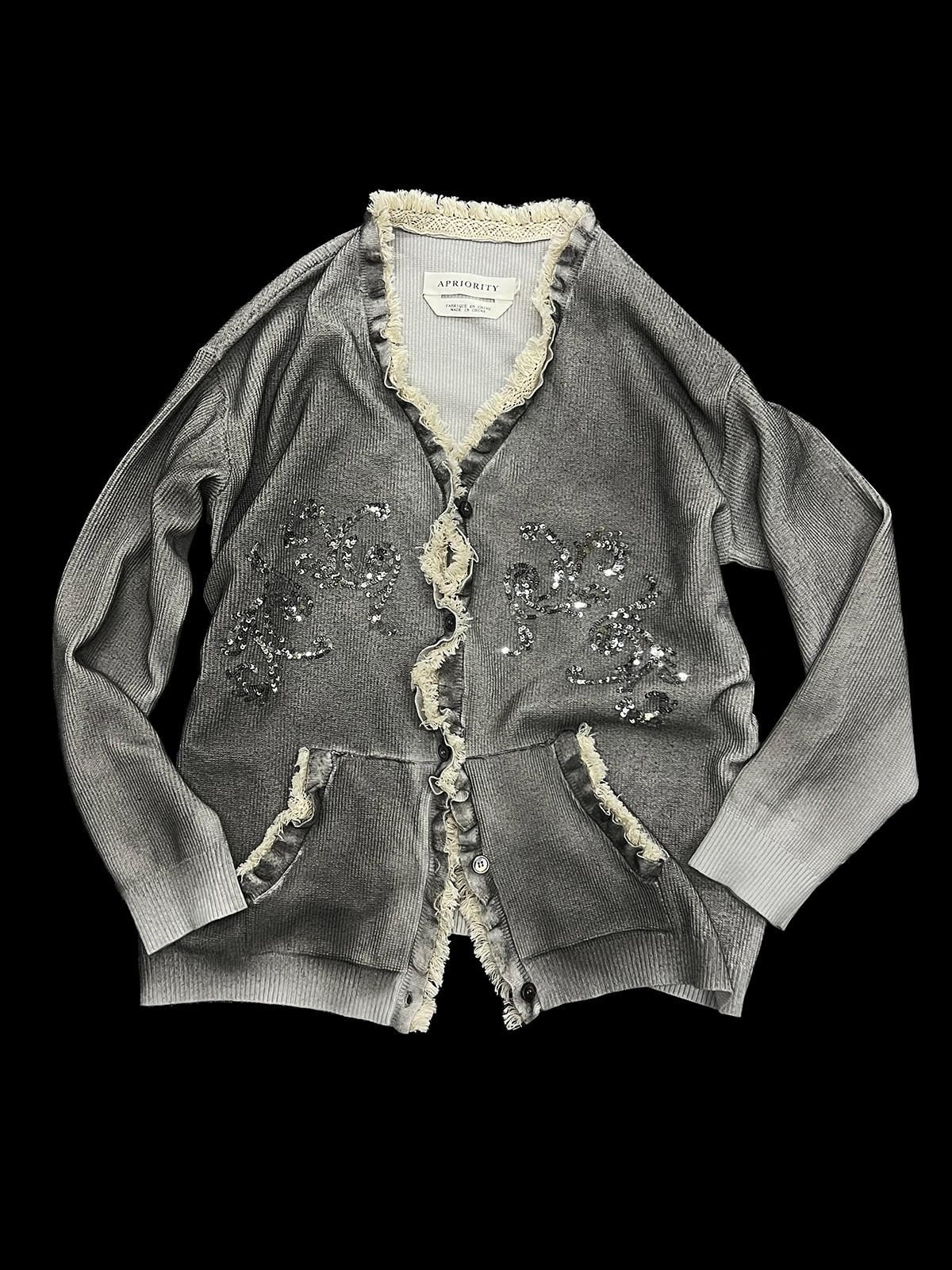 APRIORITY Gray Sequin Embroidered Distressed Women's Recycled Viscose Blend Cardigans