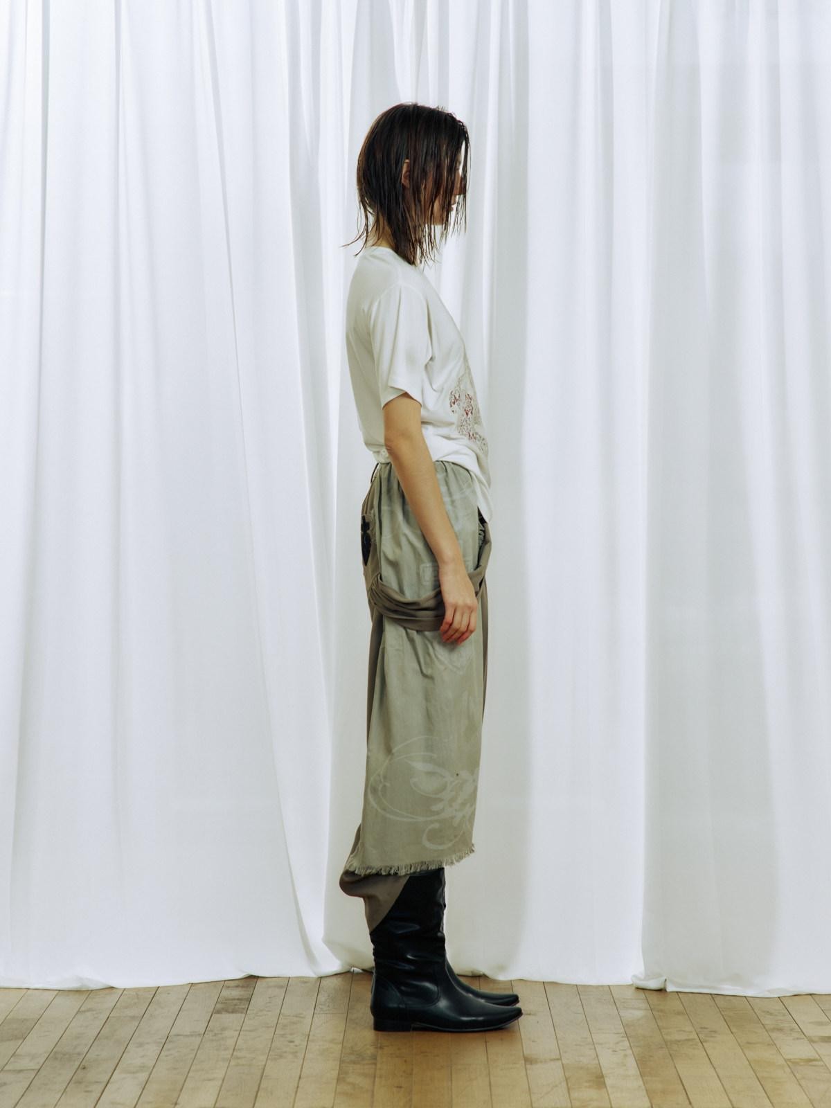 APRIORITY Gray White Ink Print Tassel Patchwork Women's Polyester Tailored Pants
