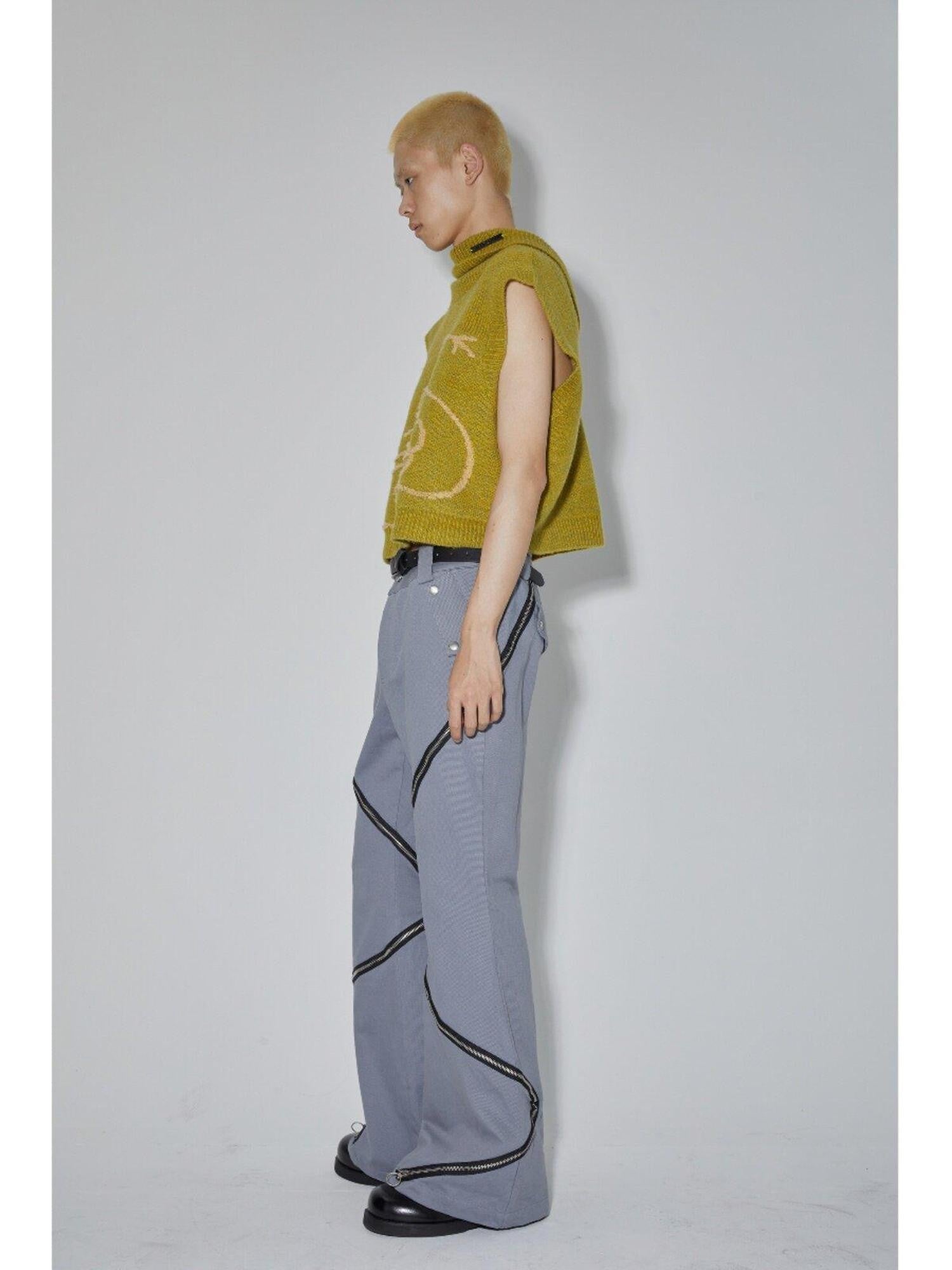 APRIORITY Gray Zippered High Street Casual Women's Cotton Bootcut Pants