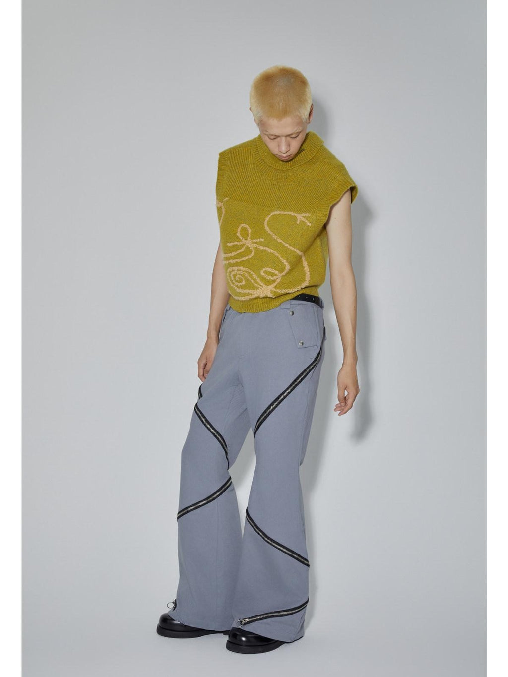APRIORITY Gray Zippered High Street Casual Women's Cotton Bootcut Pants
