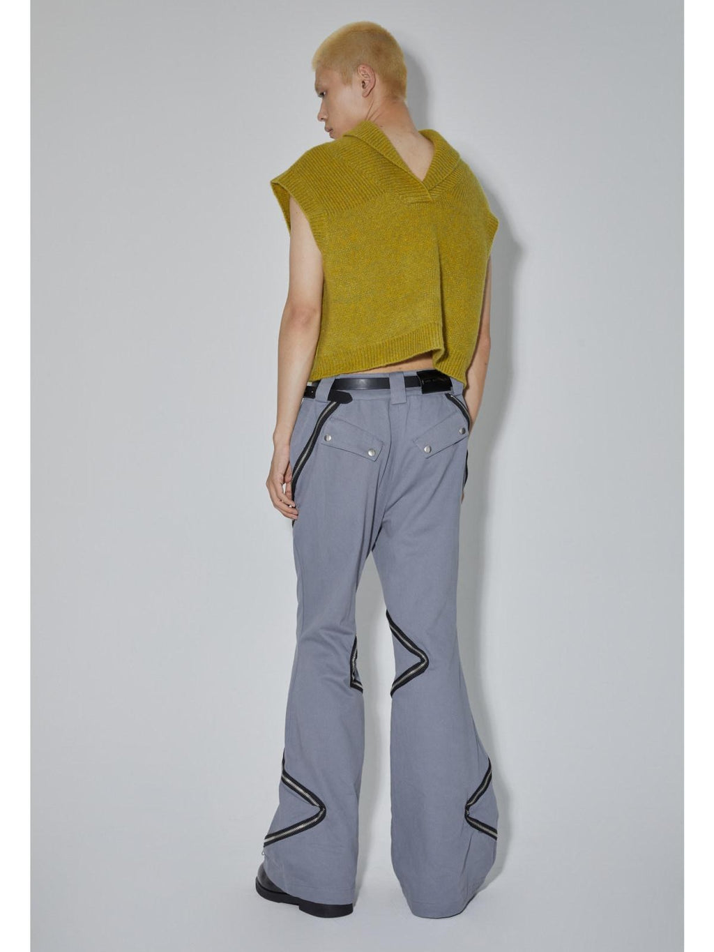 APRIORITY Gray Zippered High Street Casual Women's Cotton Bootcut Pants