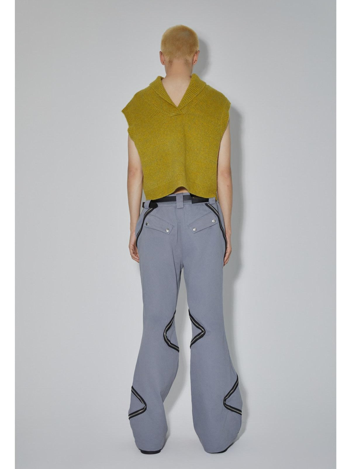 APRIORITY Gray Zippered High Street Casual Women's Cotton Bootcut Pants