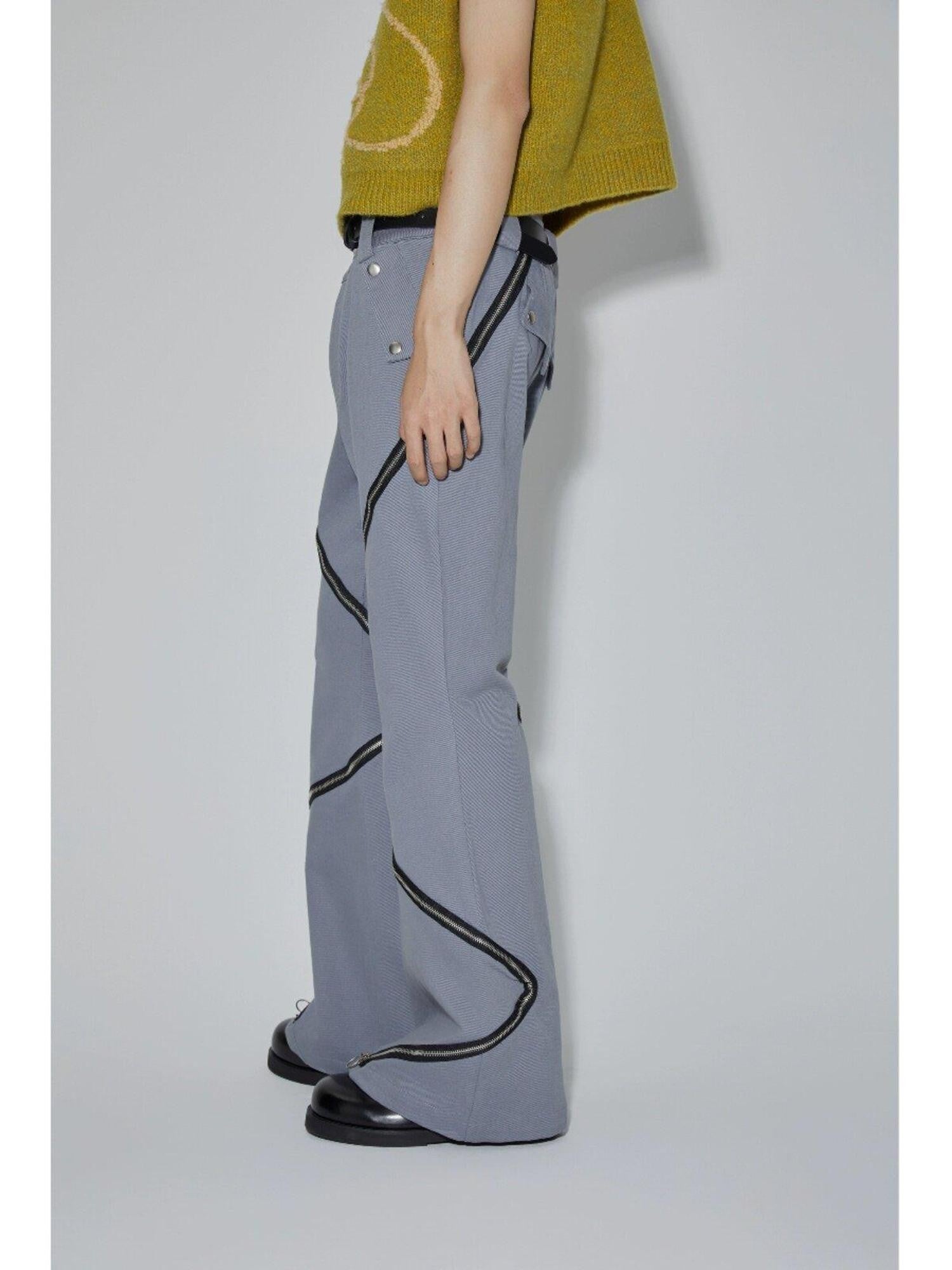 APRIORITY Gray Zippered High Street Casual Women's Cotton Bootcut Pants
