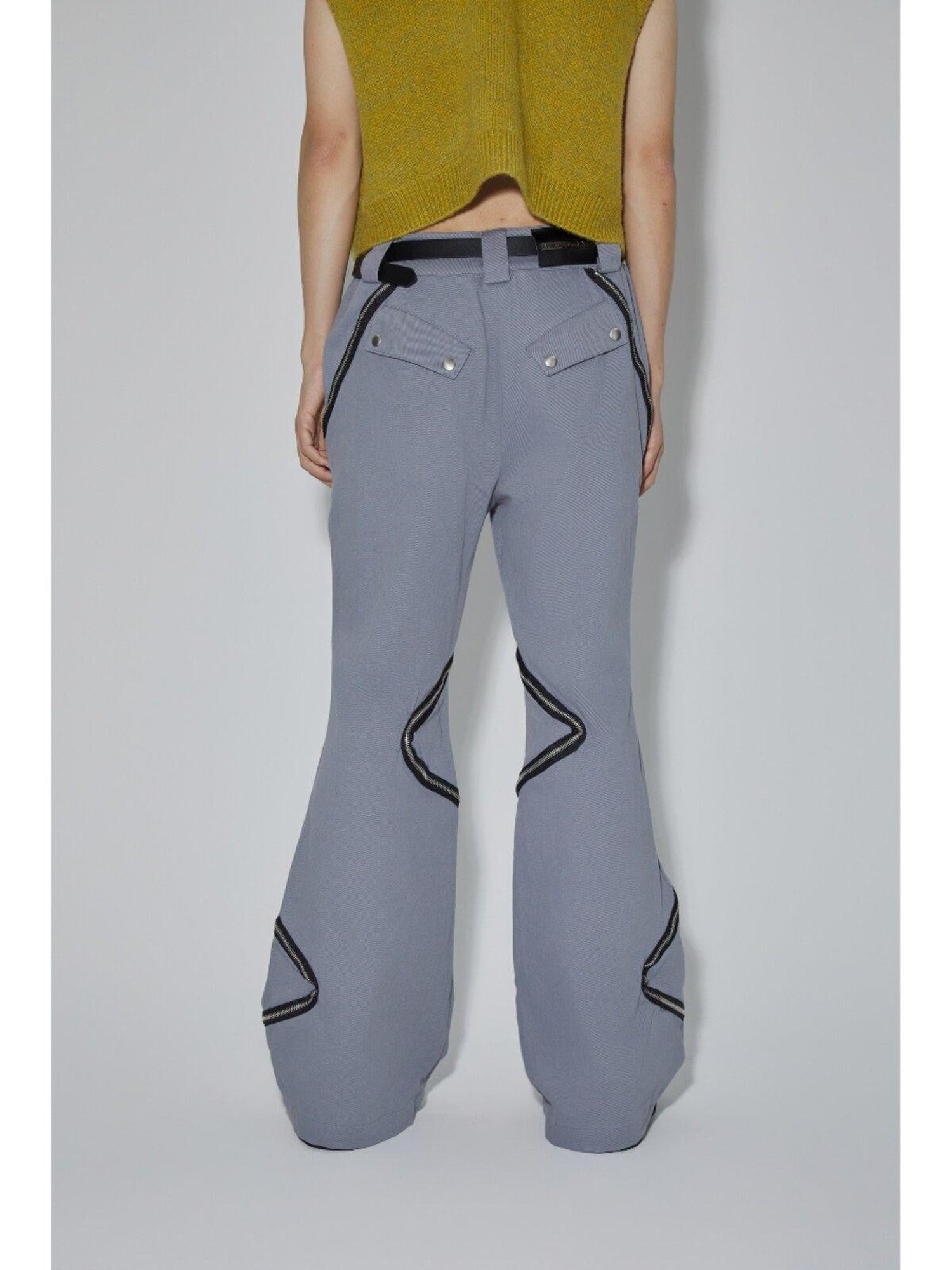 APRIORITY Gray Zippered High Street Casual Women's Cotton Bootcut Pants