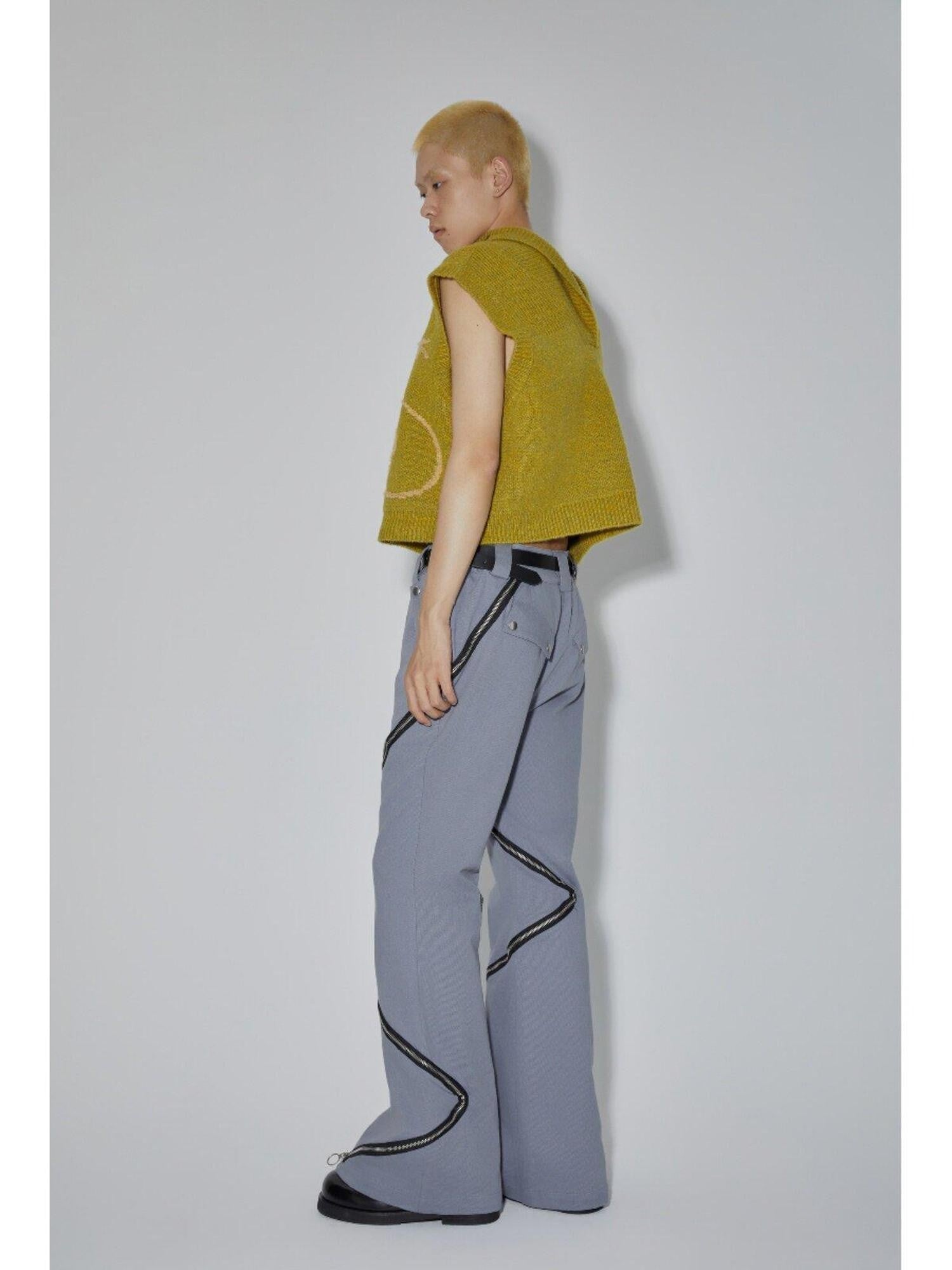 APRIORITY Gray Zippered High Street Casual Women's Cotton Bootcut Pants