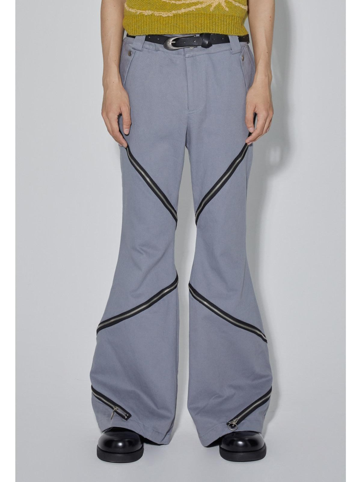 APRIORITY Gray Zippered High Street Casual Women's Cotton Bootcut Pants