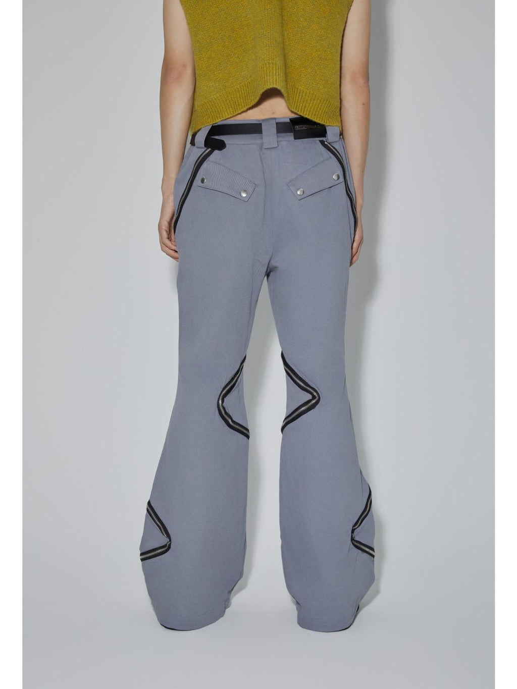 APRIORITY Gray Zippered High Street Casual Women's Cotton Bootcut Pants