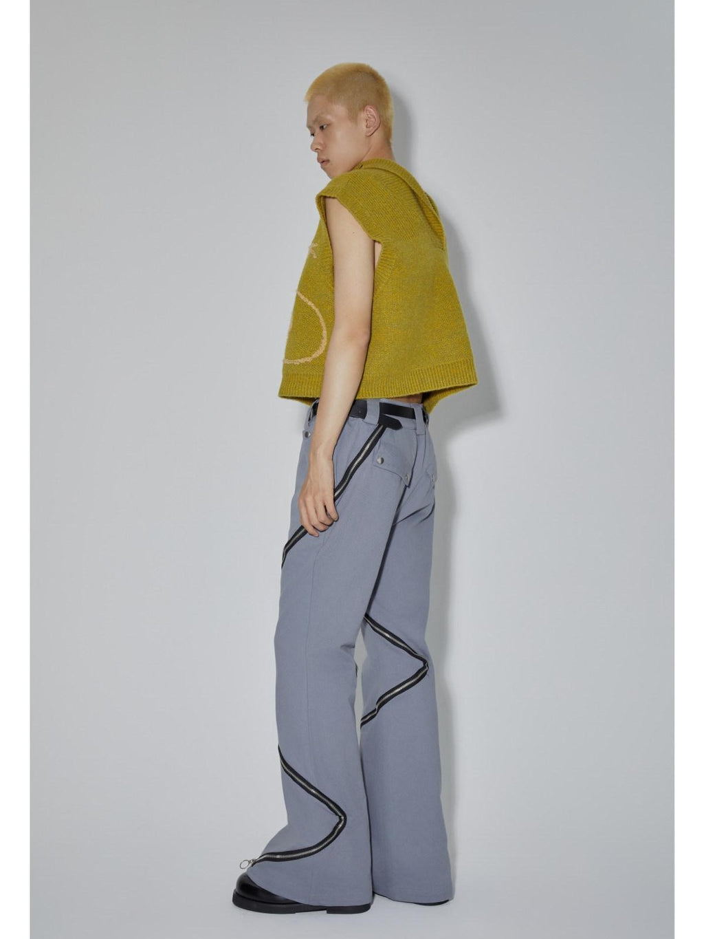 APRIORITY Gray Zippered High Street Casual Women's Cotton Bootcut Pants