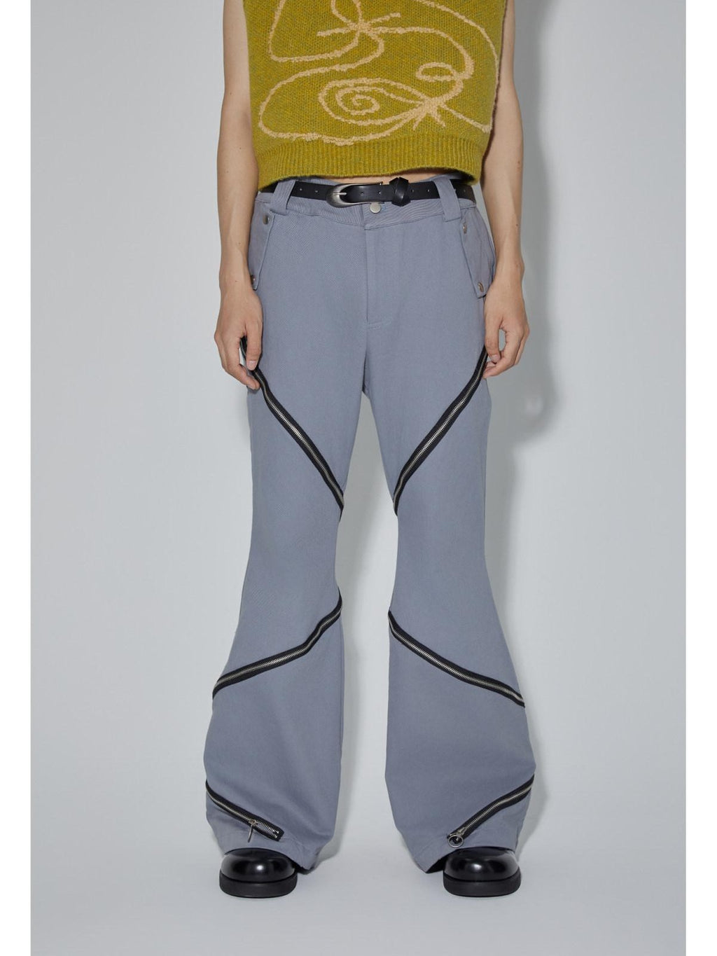APRIORITY Gray Zippered High Street Casual Women's Cotton Bootcut Pants