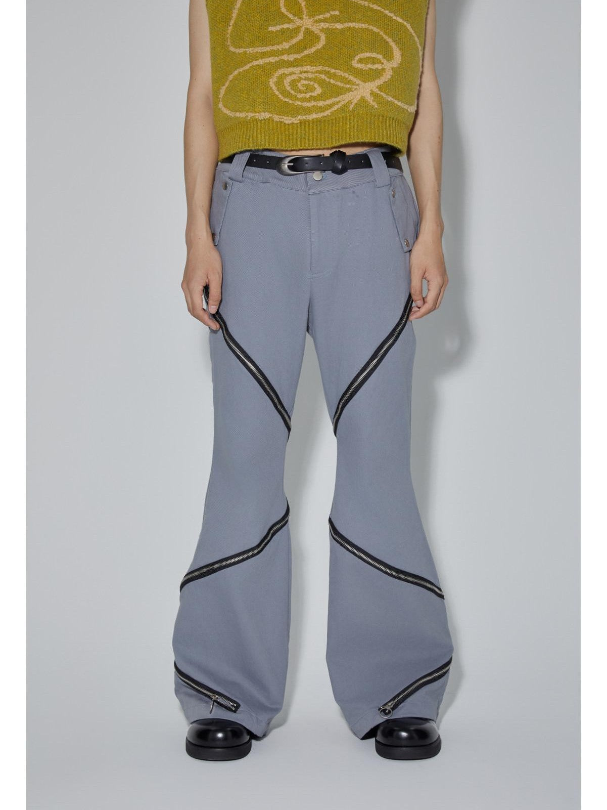 APRIORITY Gray Zippered High Street Casual Women's Cotton Bootcut Pants