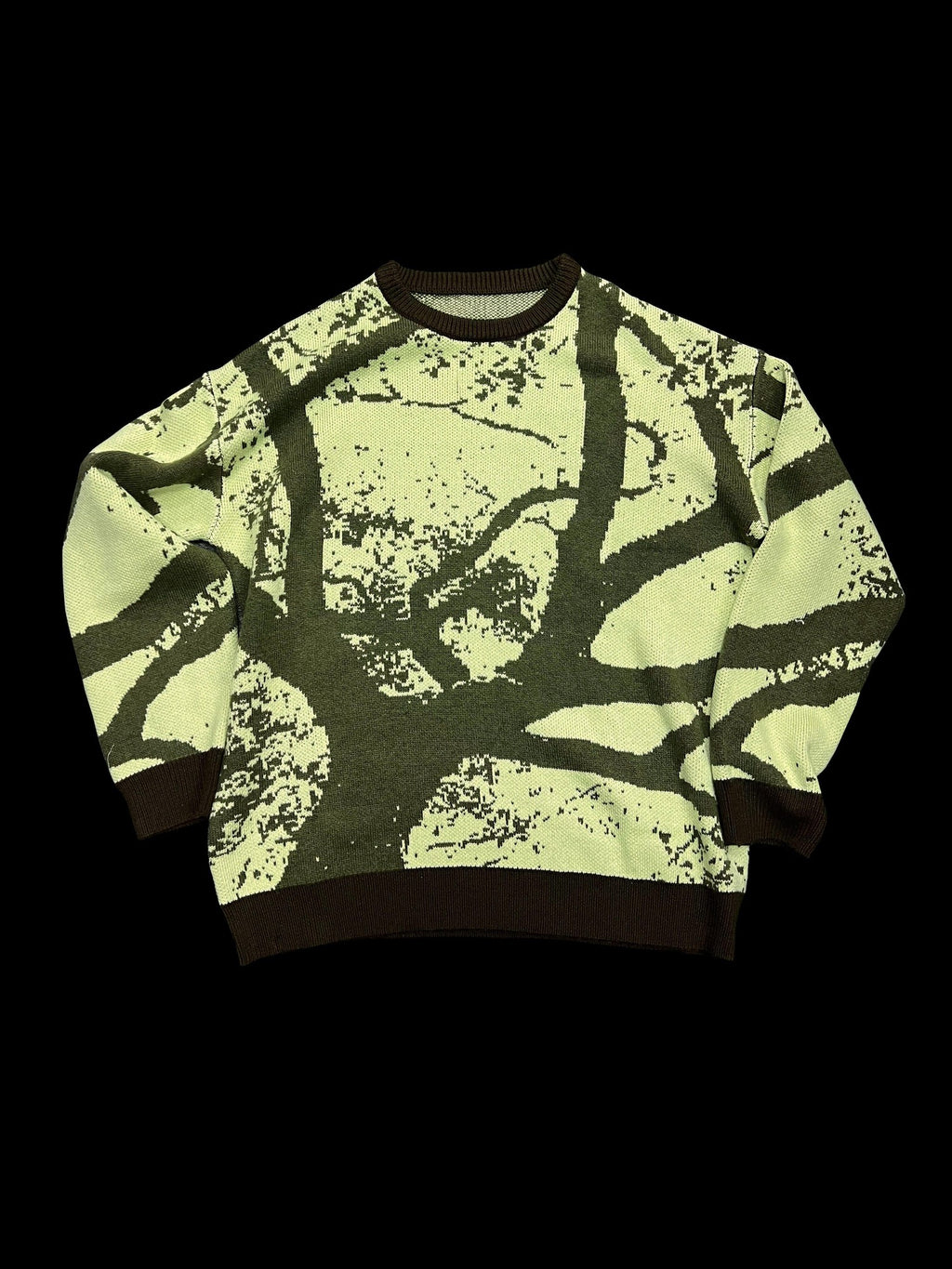 APRIORITY Green Allover Tree Print Round Neck Women's Wool Blend Sweaters