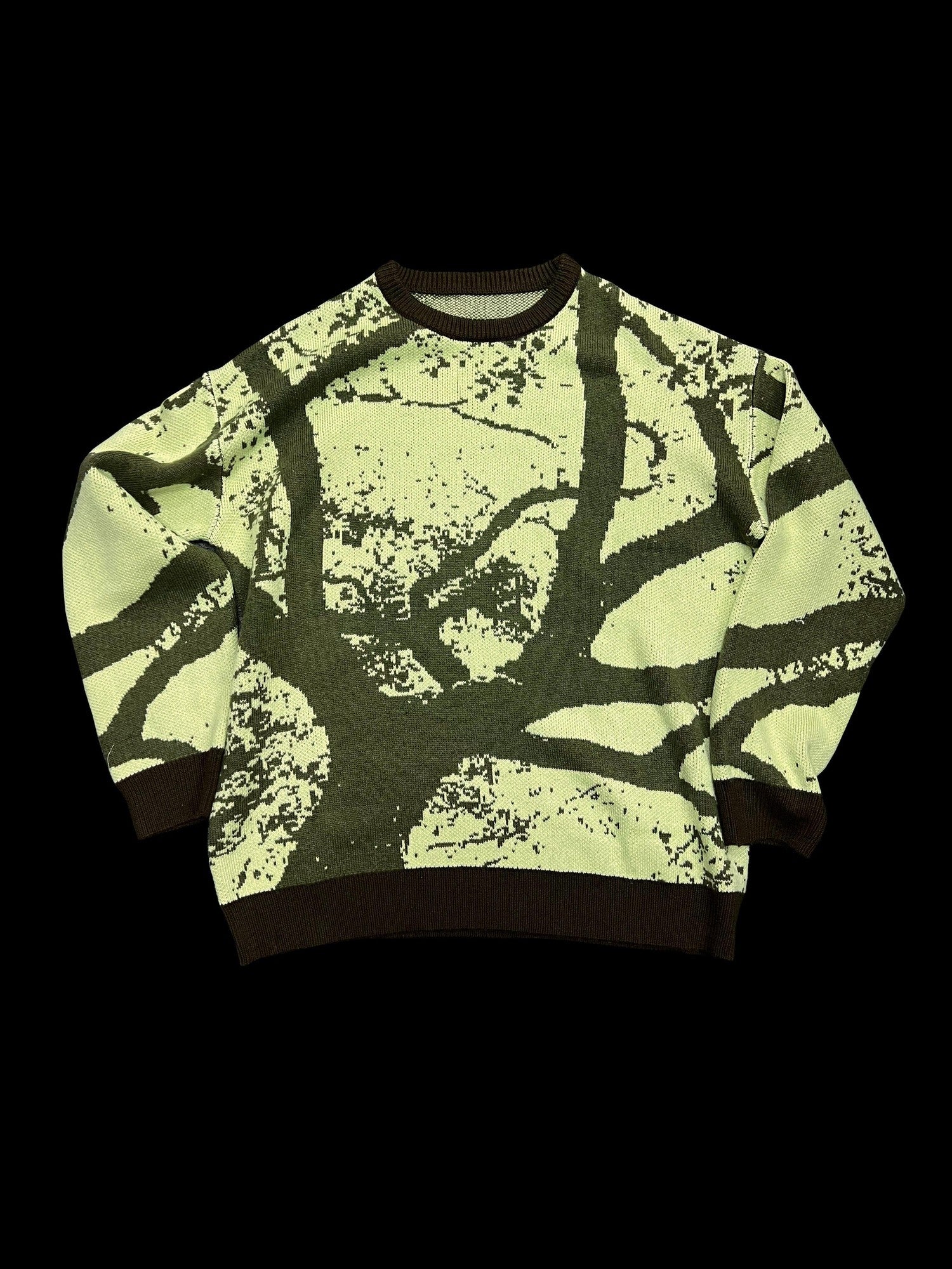 APRIORITY Green Allover Tree Print Round Neck Women's Wool Blend Sweaters