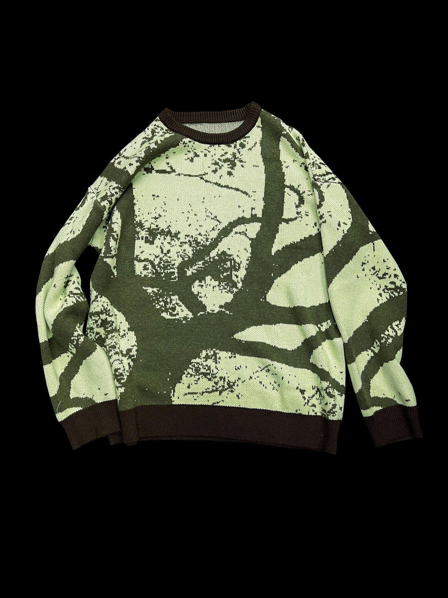 APRIORITY Green Allover Tree Print Round Neck Women's Wool Blend Sweaters