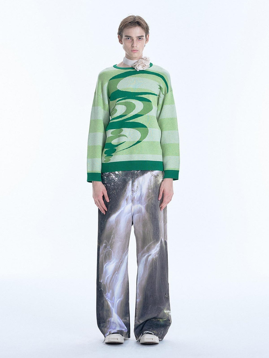 APRIORITY Green Crop Circle Graphic Women's Merino Wool Blend Pullover Sweaters