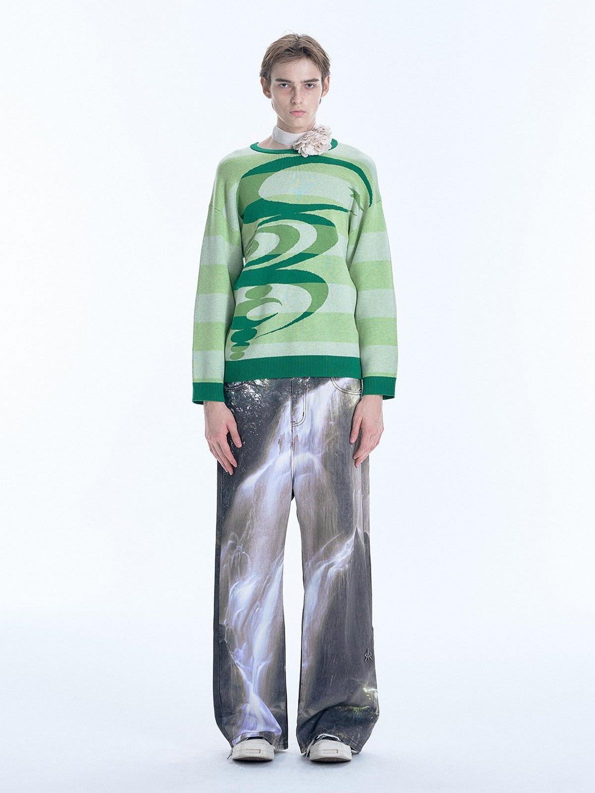 APRIORITY Green Crop Circle Graphic Women's Merino Wool Blend Pullover Sweaters