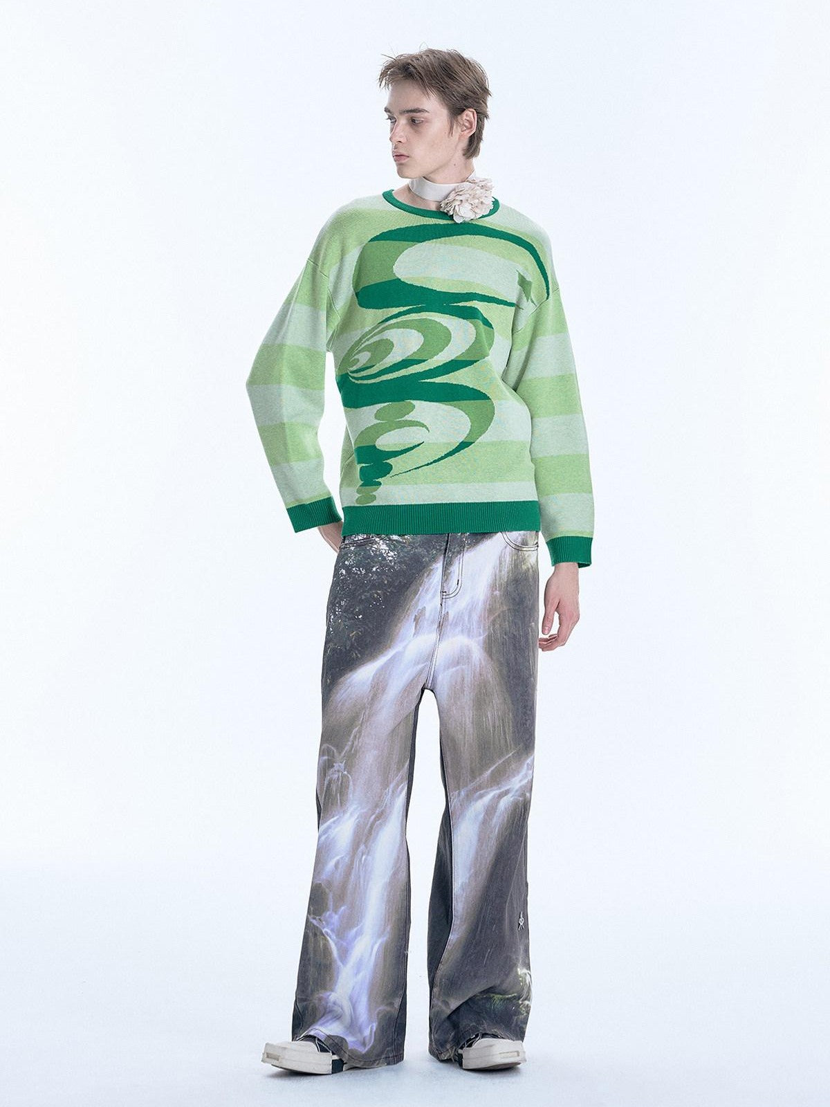 APRIORITY Green Crop Circle Graphic Women's Merino Wool Blend Pullover Sweaters