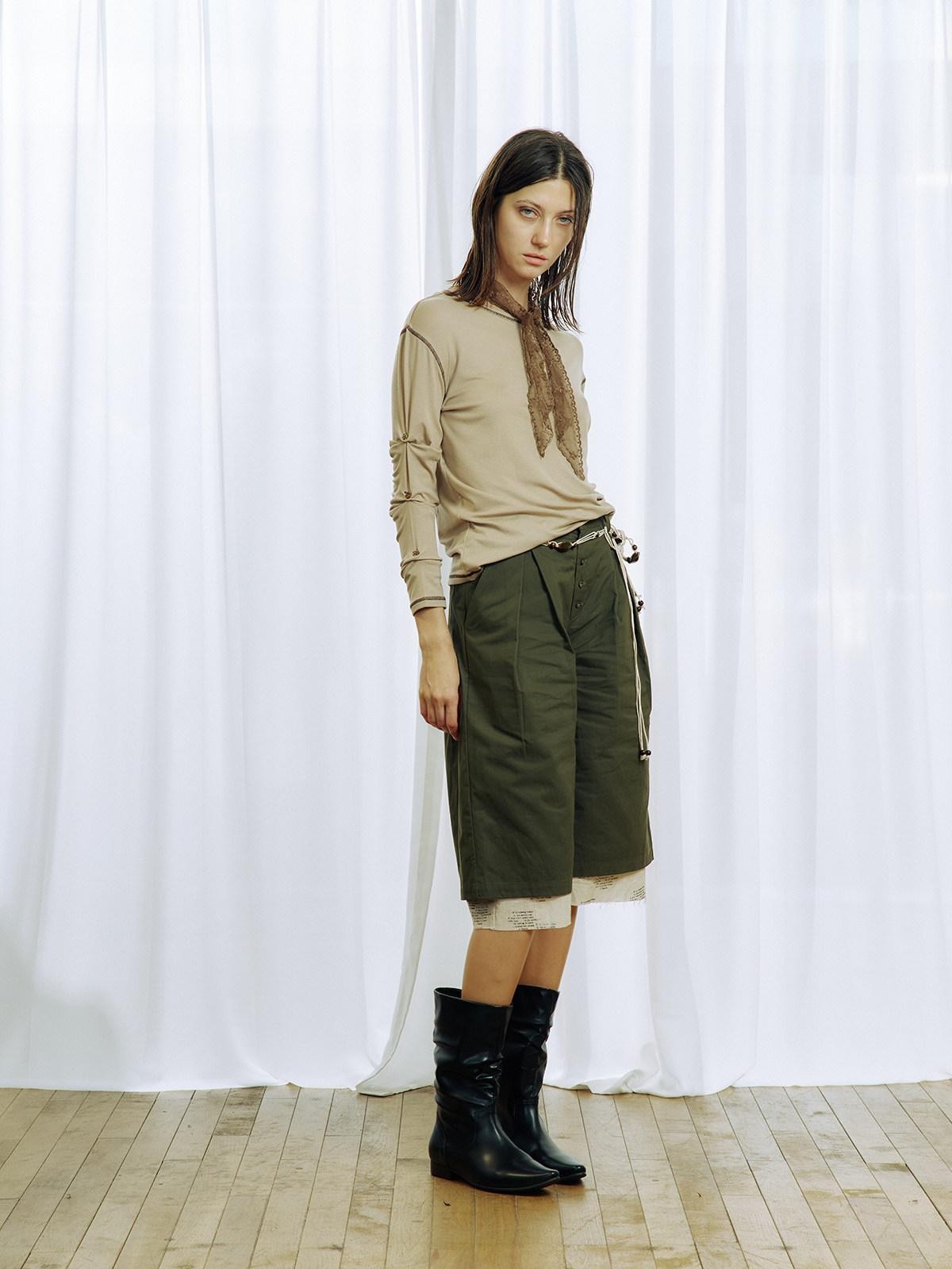APRIORITY Green Printed Raw Hem Wide Leg Button Detail Women's Cotton Sweat Shorts