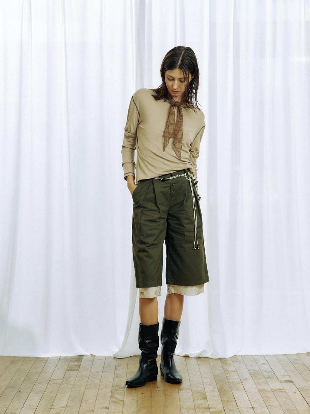APRIORITY Green Printed Raw Hem Wide Leg Button Detail Women's Cotton Sweat Shorts