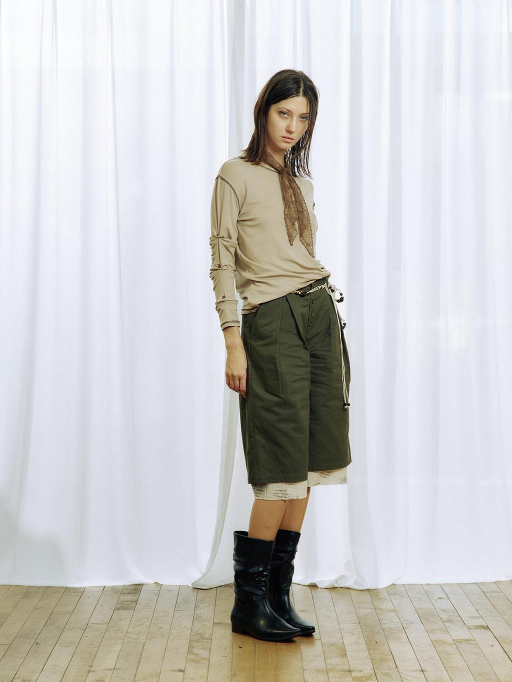 APRIORITY Green Printed Raw Hem Wide Leg Button Detail Women's Cotton Sweat Shorts