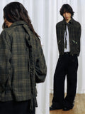 APRIORITY Green Tassel Tie Plaid Back Pleat Women's Cotton Wool Twist Knit Casual Jackets